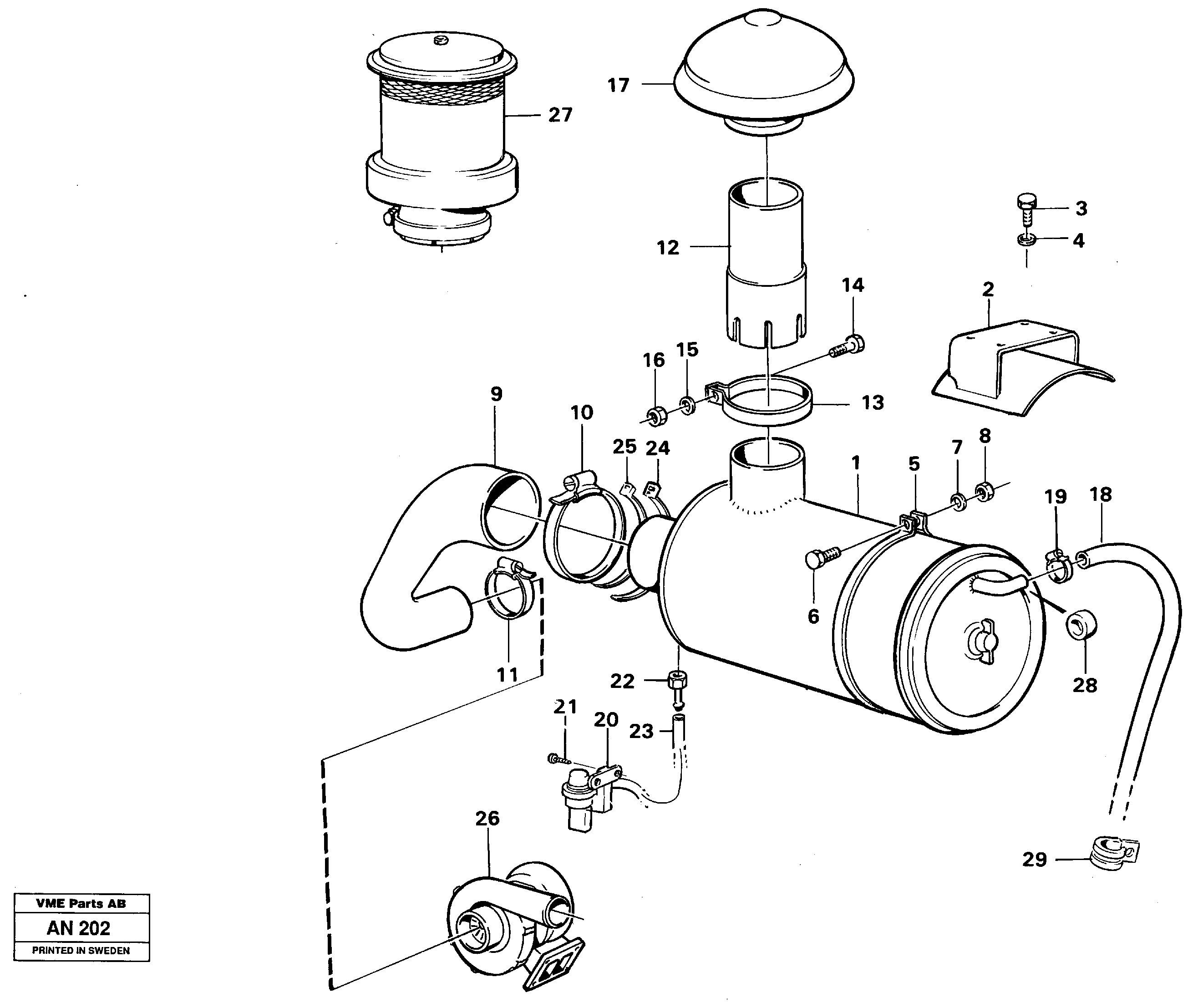 Air filter with fitting parts — volvo parts diagram