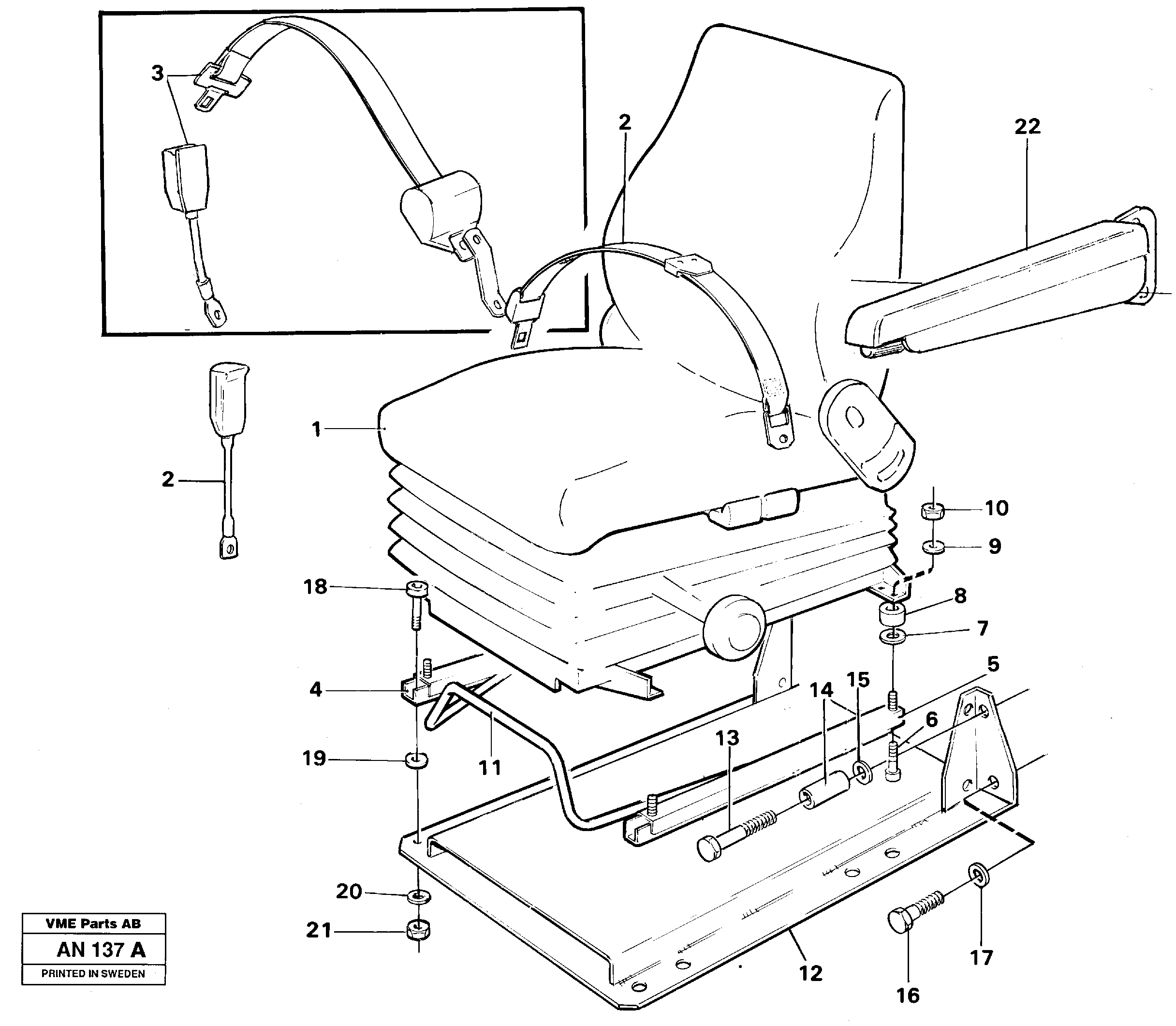 Operator seat with fitting parts — volvo parts diagram