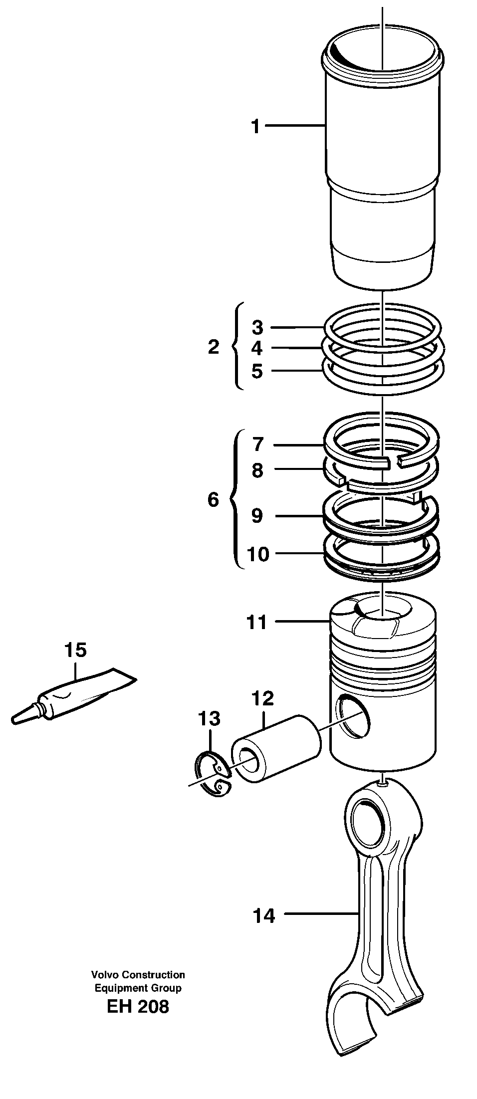 Cylinder liner and piston — volvo parts diagram
