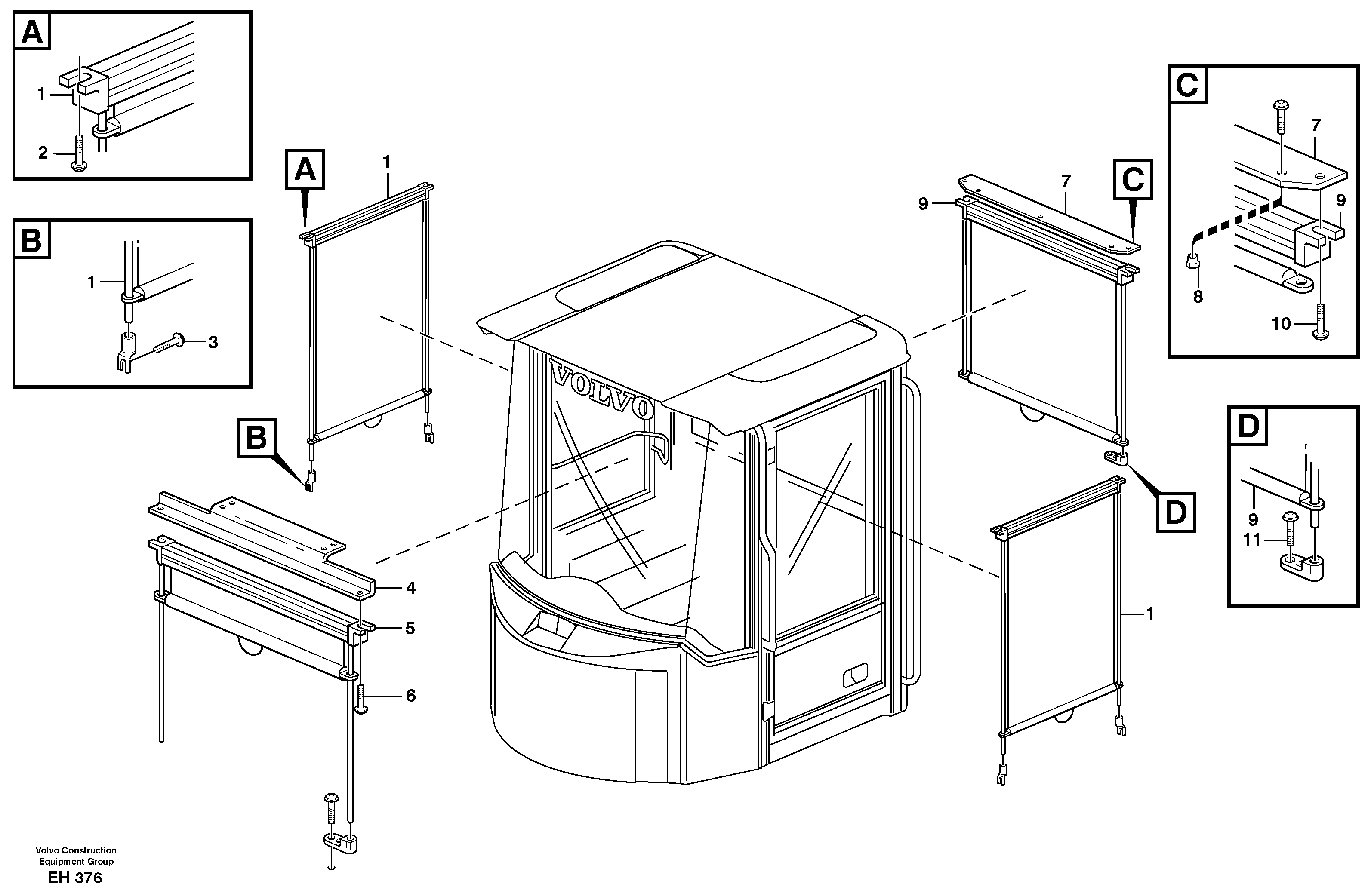 Interior components, sun blinds.  80307, 80308 — volvo parts diagram