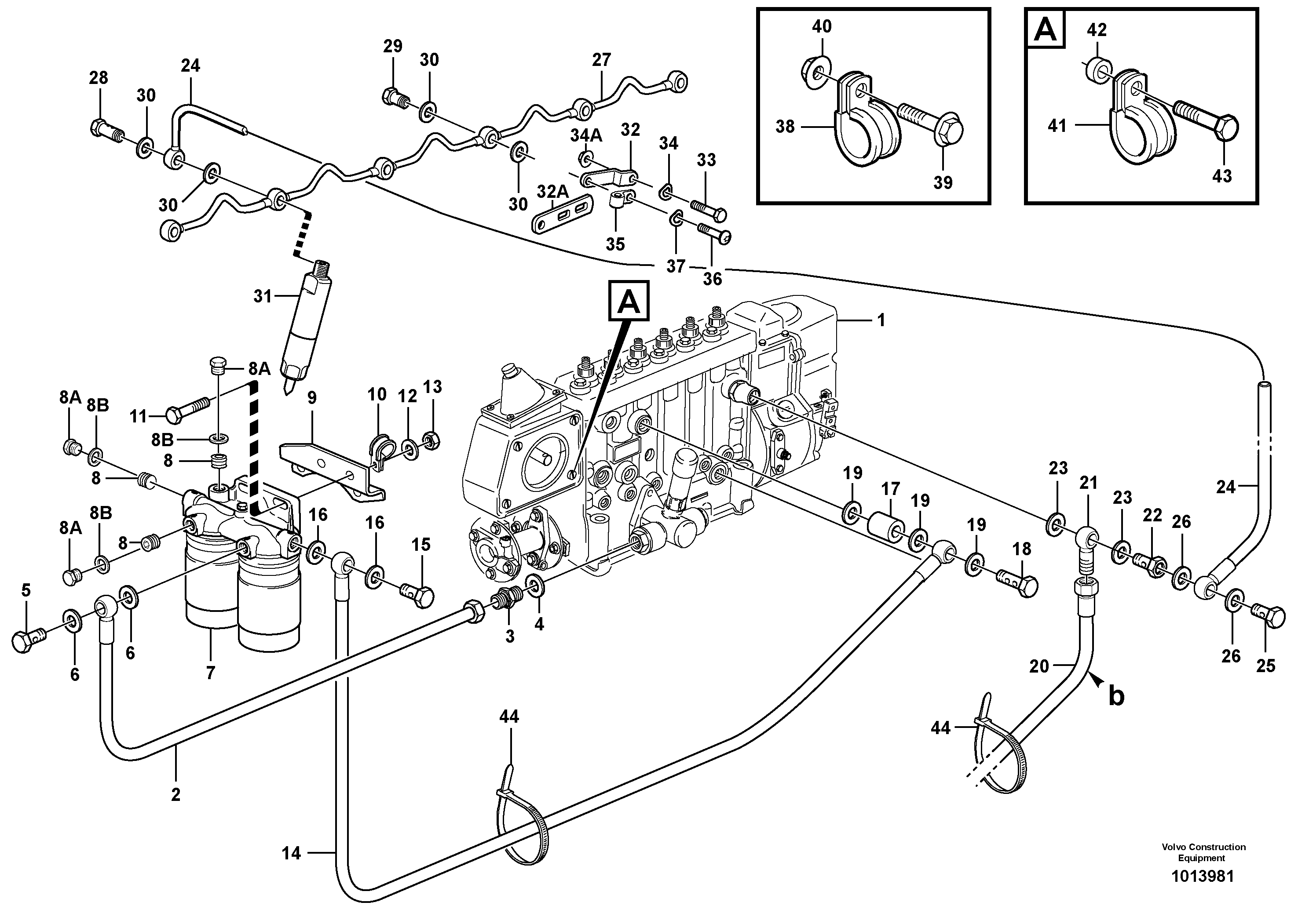 Fuel pipes, injection pump - fuel filter - injector — volvo parts diagram