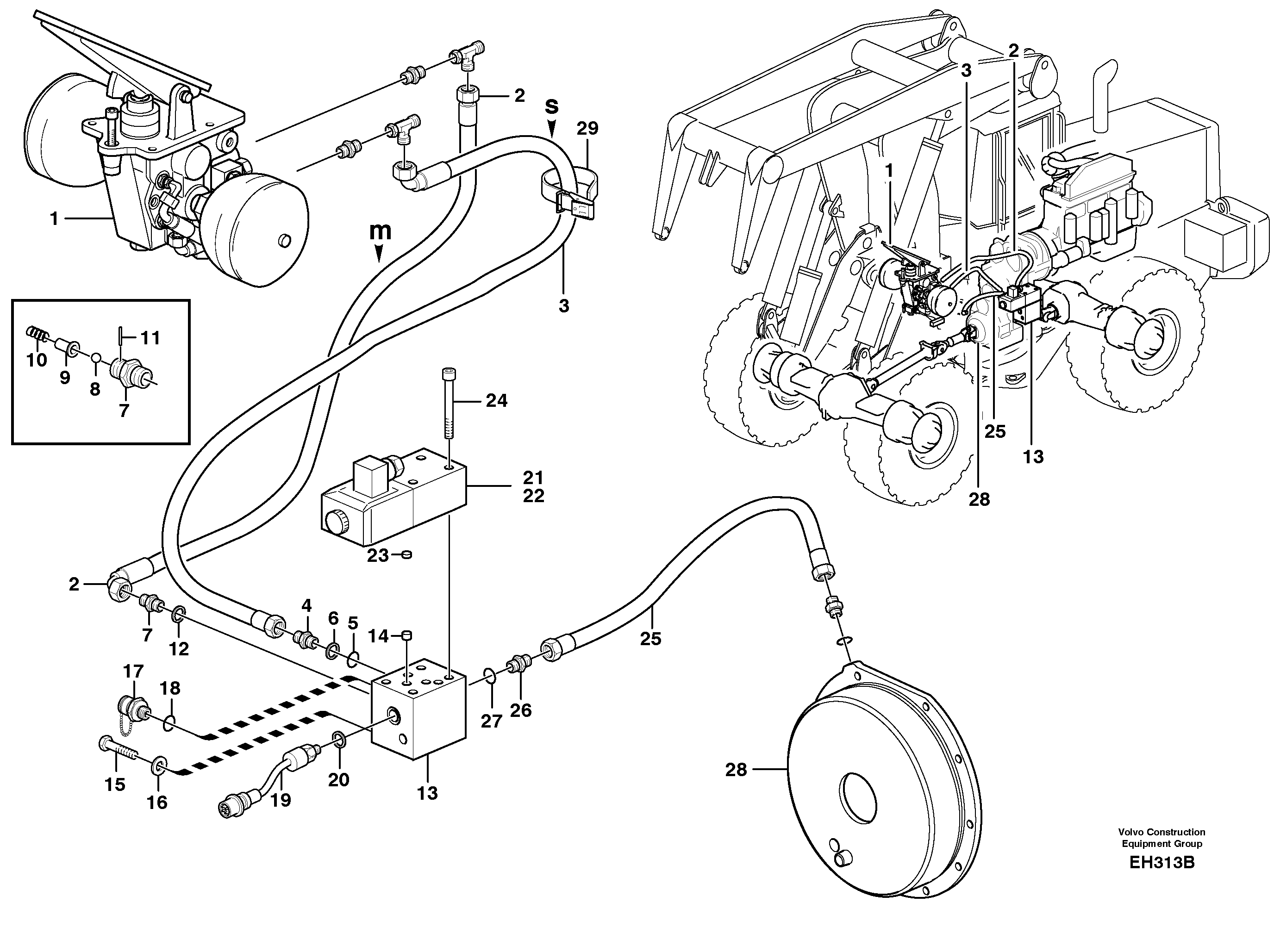 Brake hoses, parking brake — volvo parts diagram