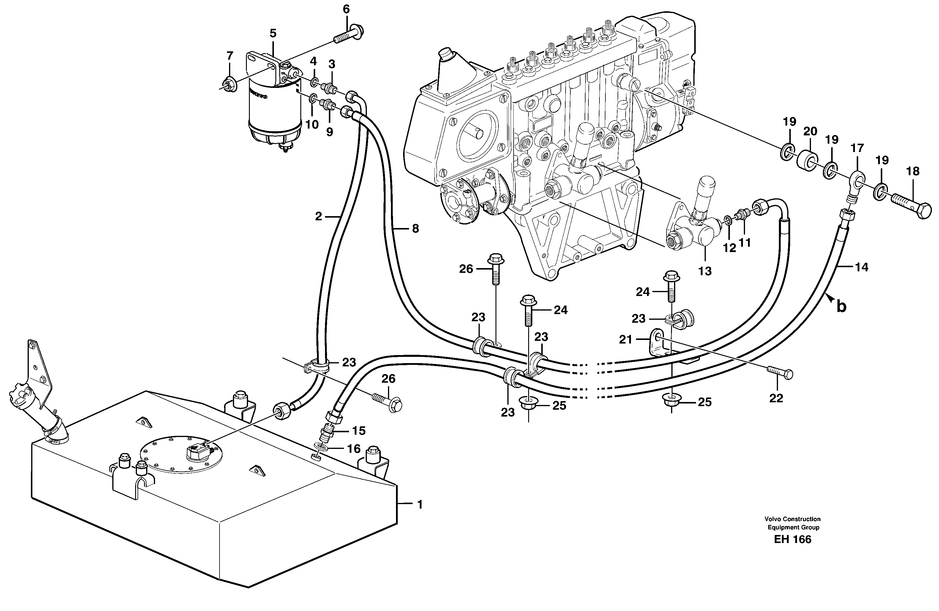 Fuel pipes, fuel tank - injection pump — volvo parts diagram