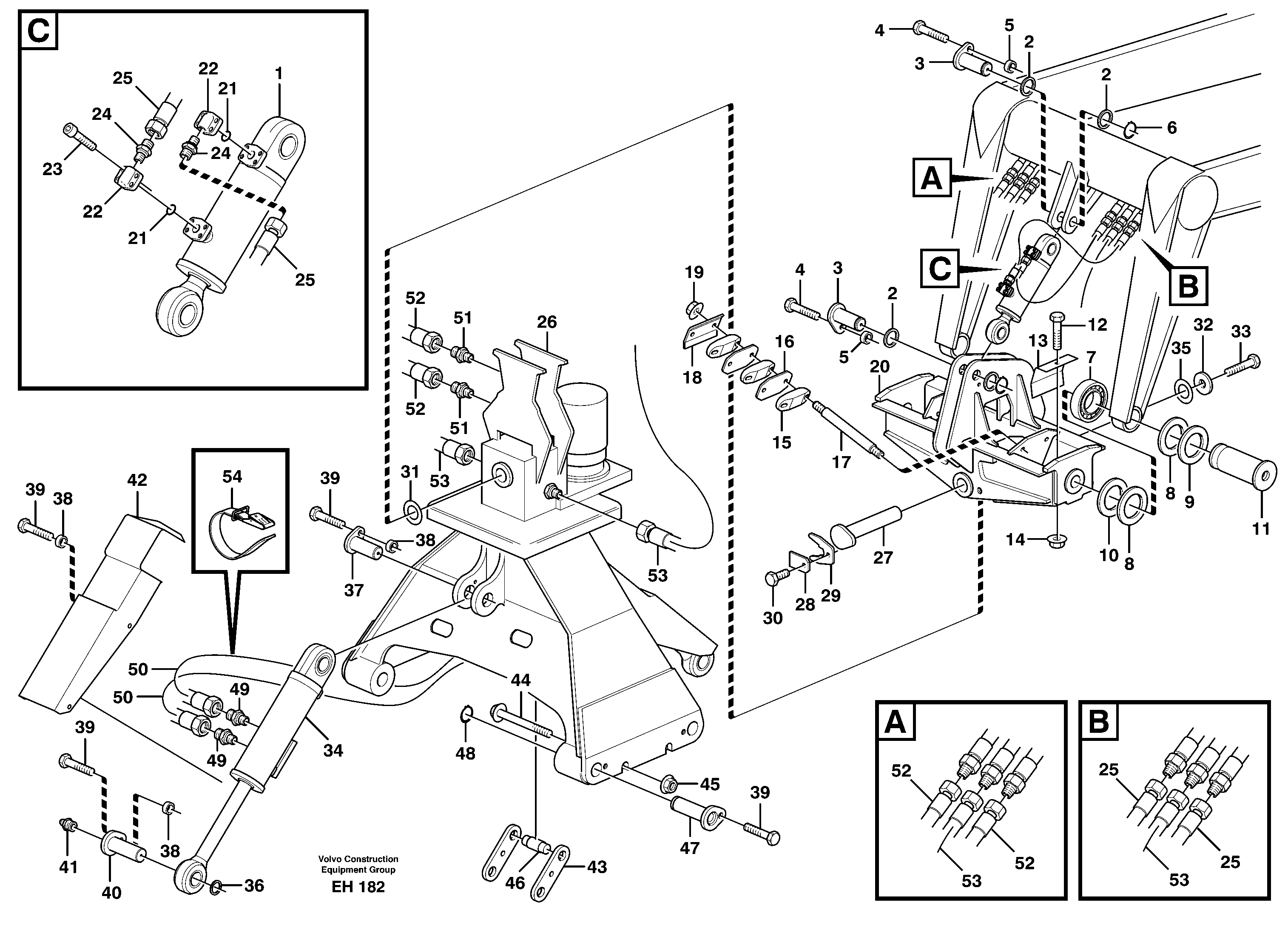 Rotator with cylinders and hoses.  STD, 93948, 80202 — volvo parts diagram