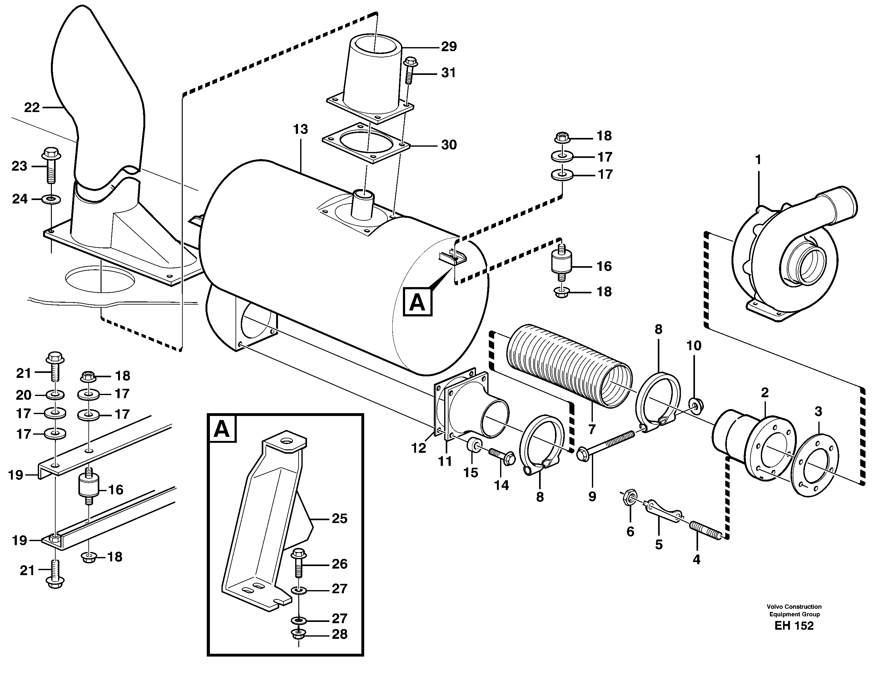 Exhaust system, silencer — volvo parts diagram