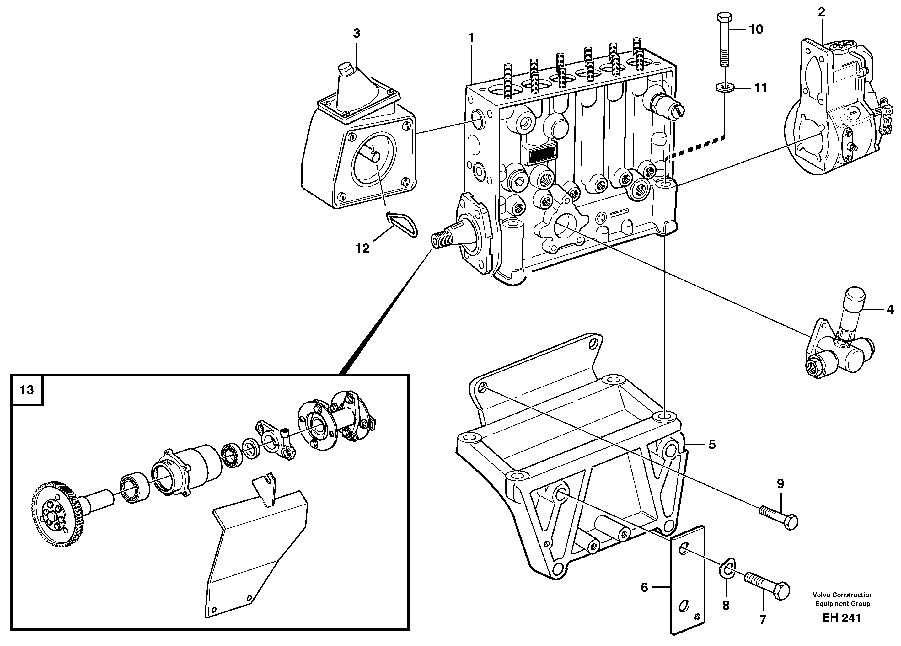 Fuel injection pump with fitting parts — volvo parts diagram