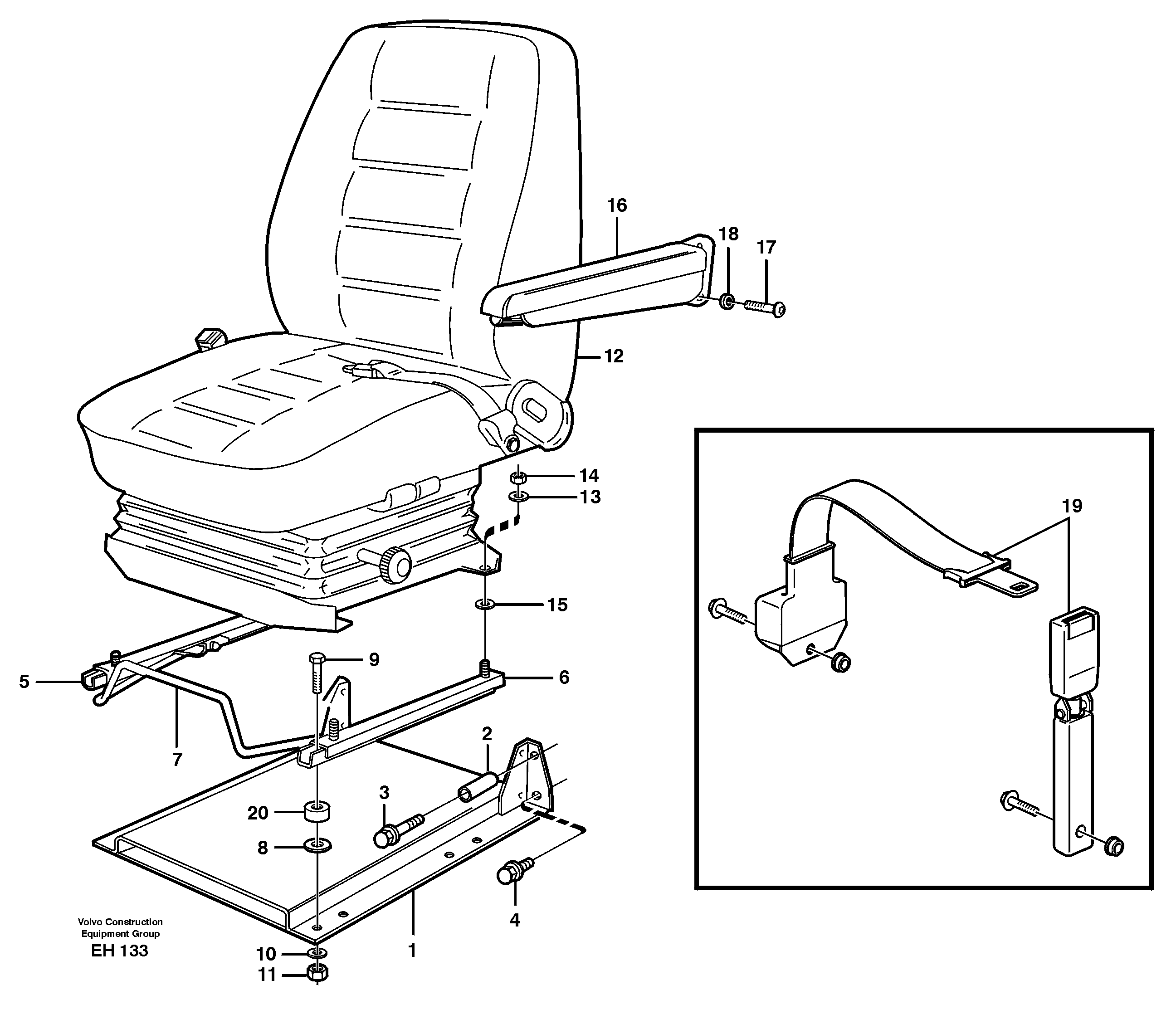 Operator seat with fitting parts — volvo parts diagram