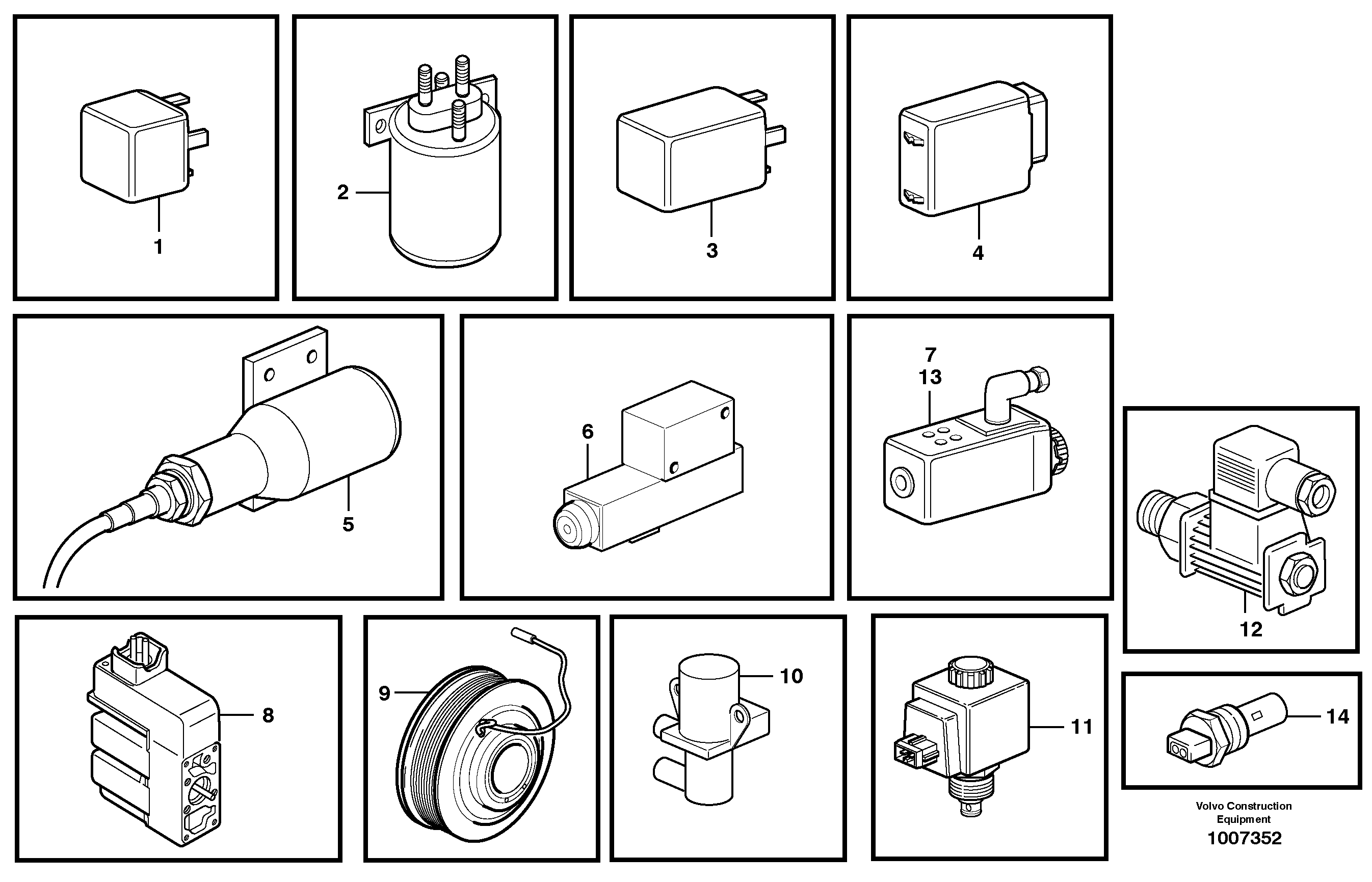 Reference list: Relay, sender and solenoid valve — volvo parts diagram