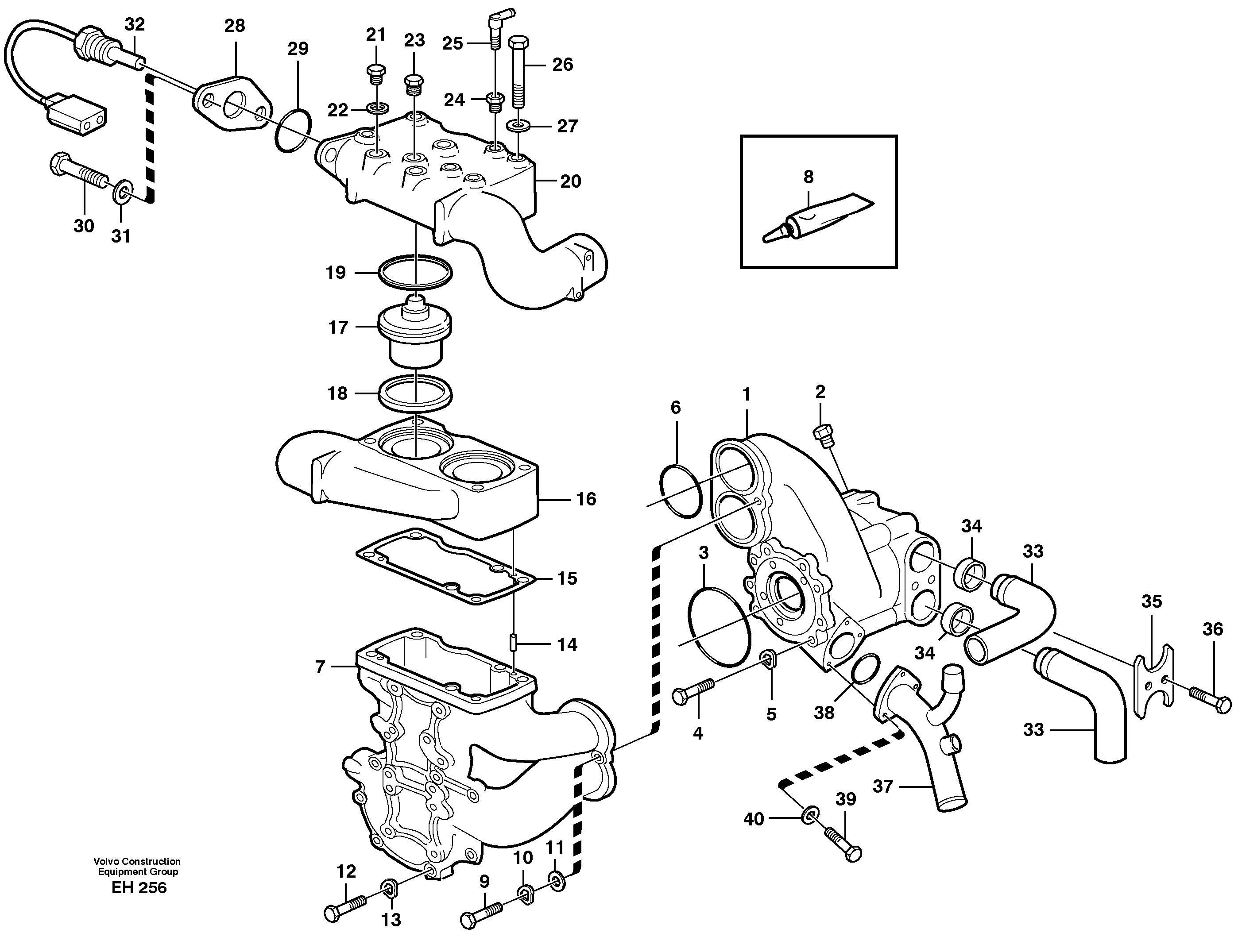 Water pump and thermostat housing — volvo parts diagram