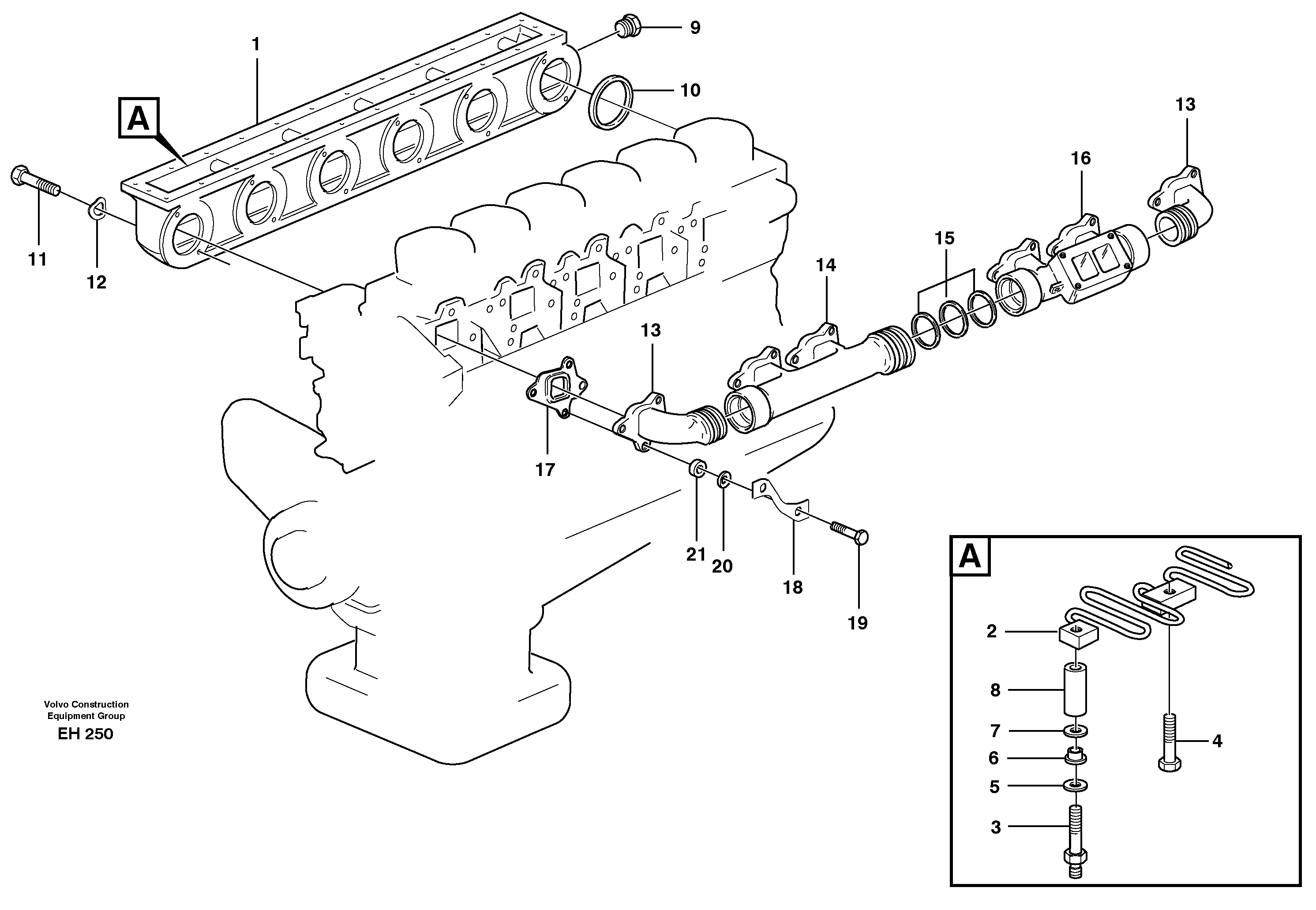 Inlet manifold and exhaust manifold — volvo parts diagram