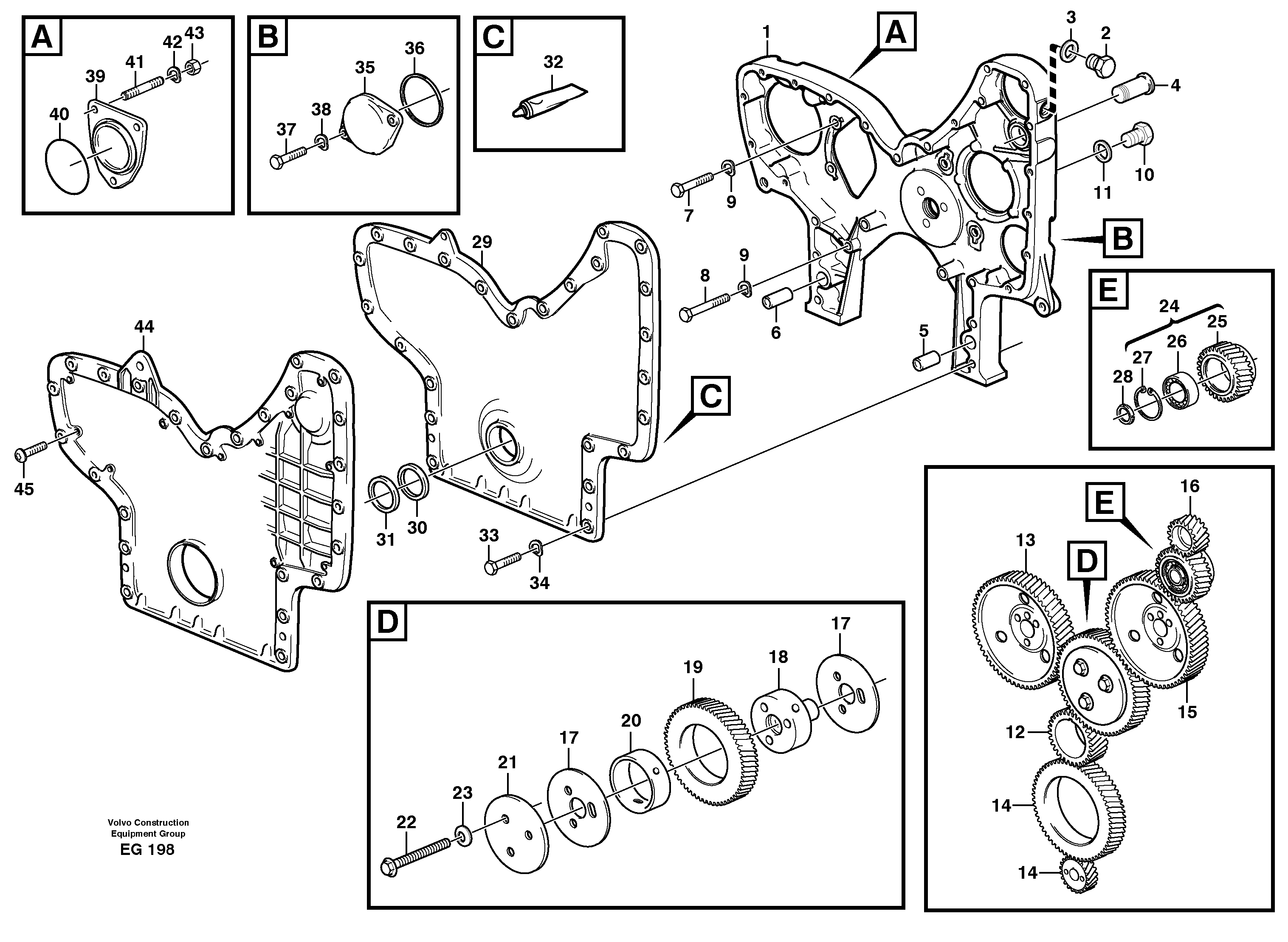 Timing gear casing and gears — volvo parts diagram