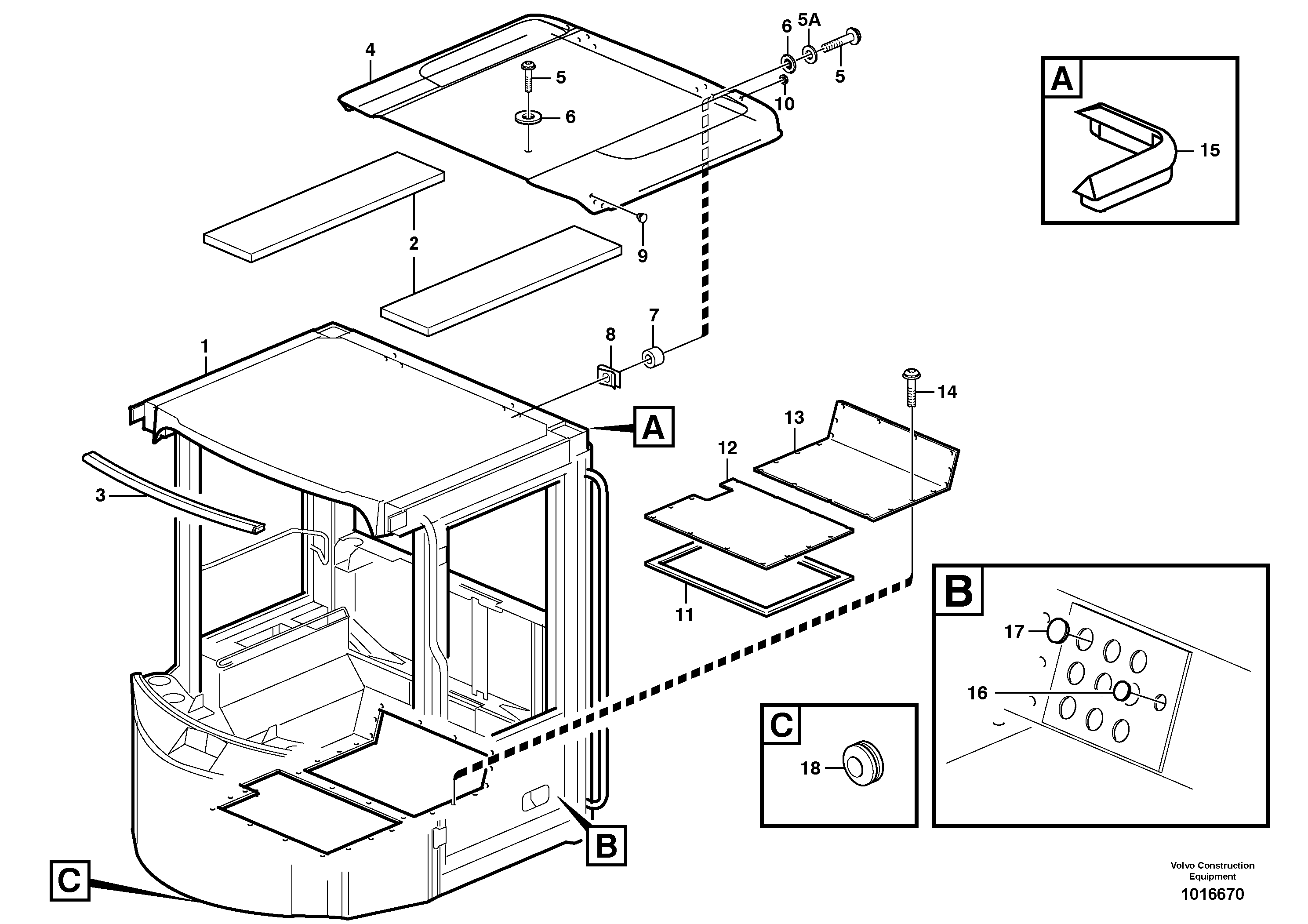 Cab body, roof- and floor panel — volvo parts diagram