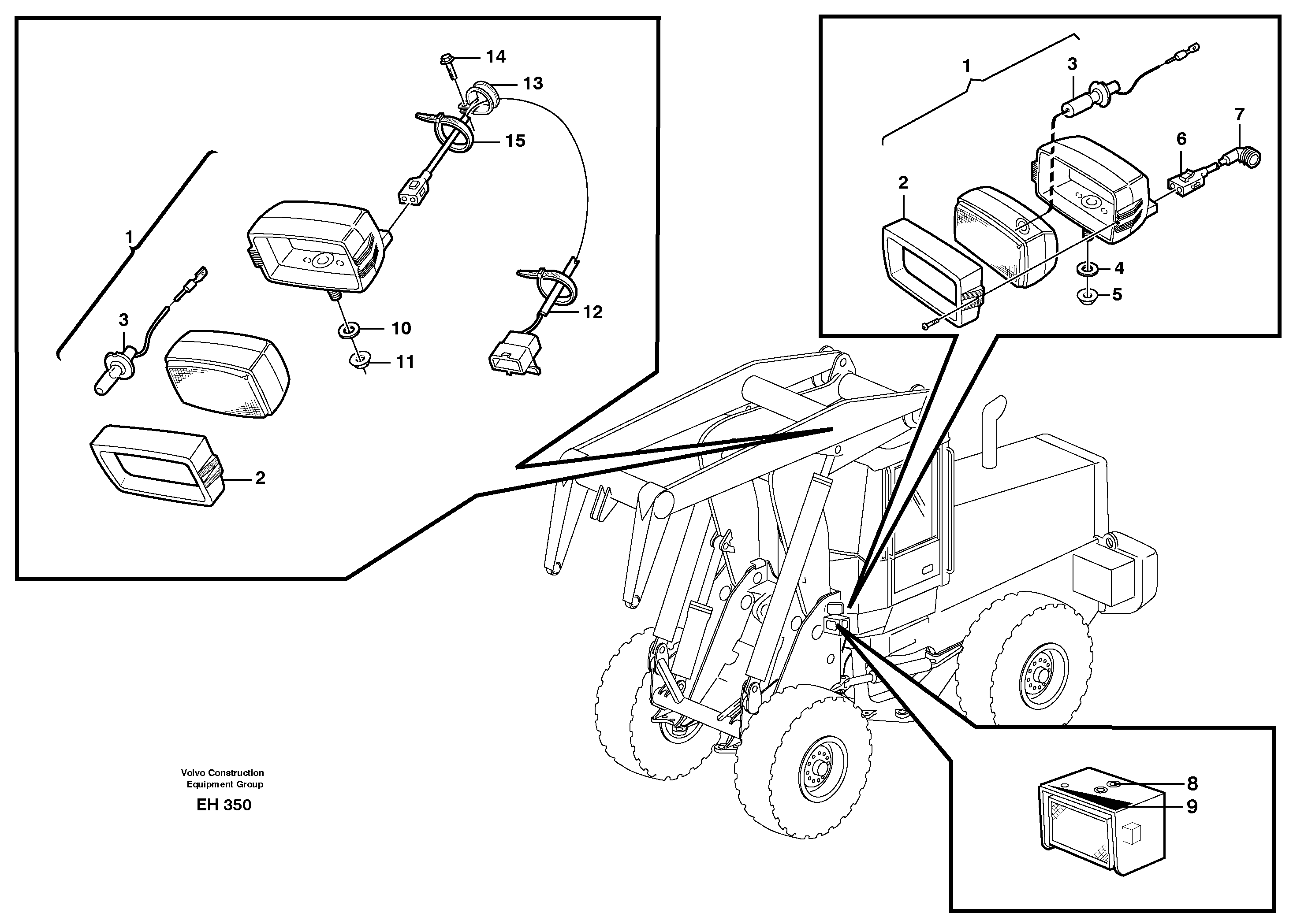 Work lights, front.  33824,  91847,  80436 — volvo parts diagram