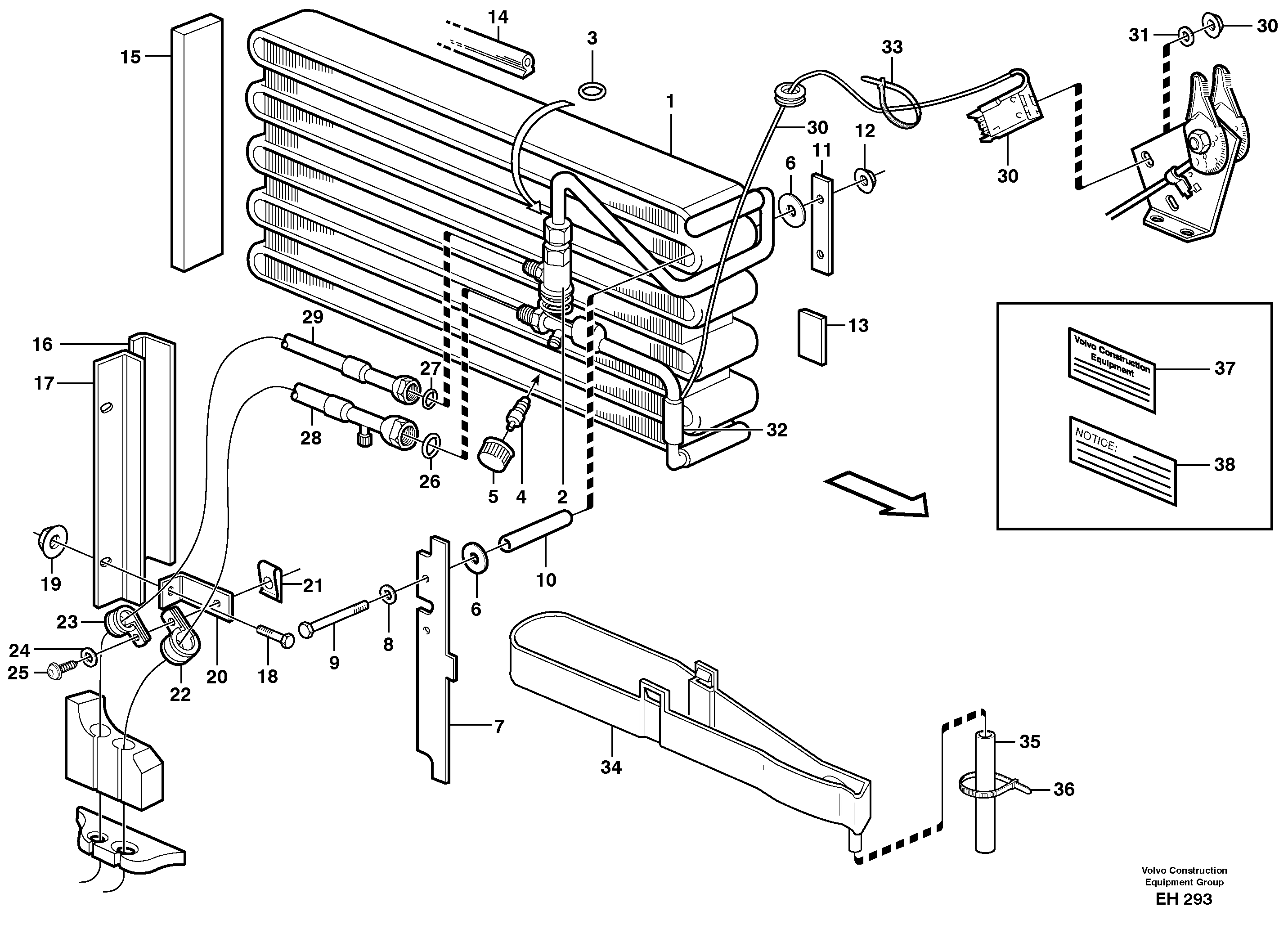 Evaporator for cooling agent R134a with fitting parts.  80240, 80241 — volvo parts diagram