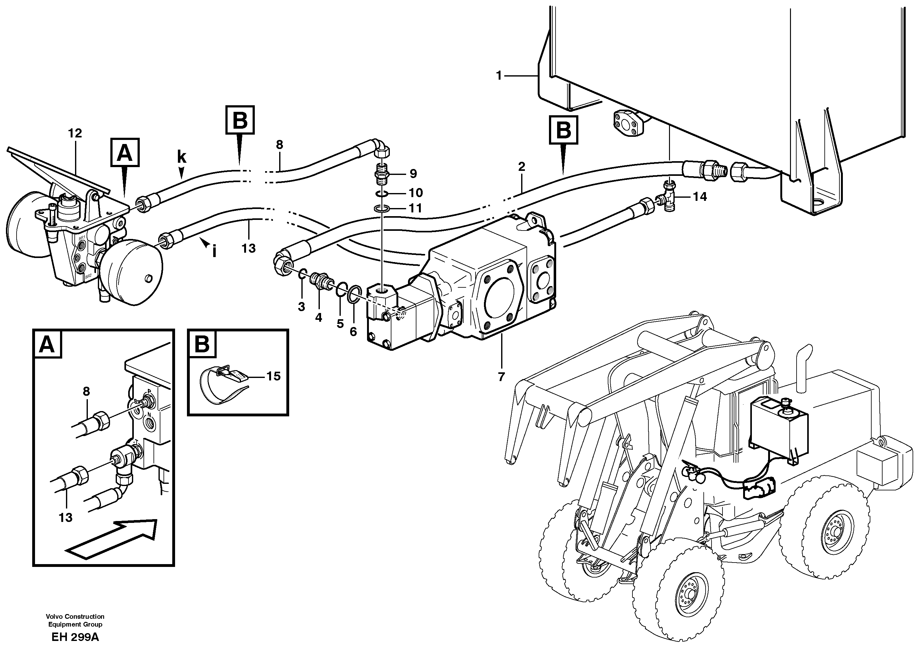 Brake hoses, tank - pump - footbrake valve — volvo parts diagram
