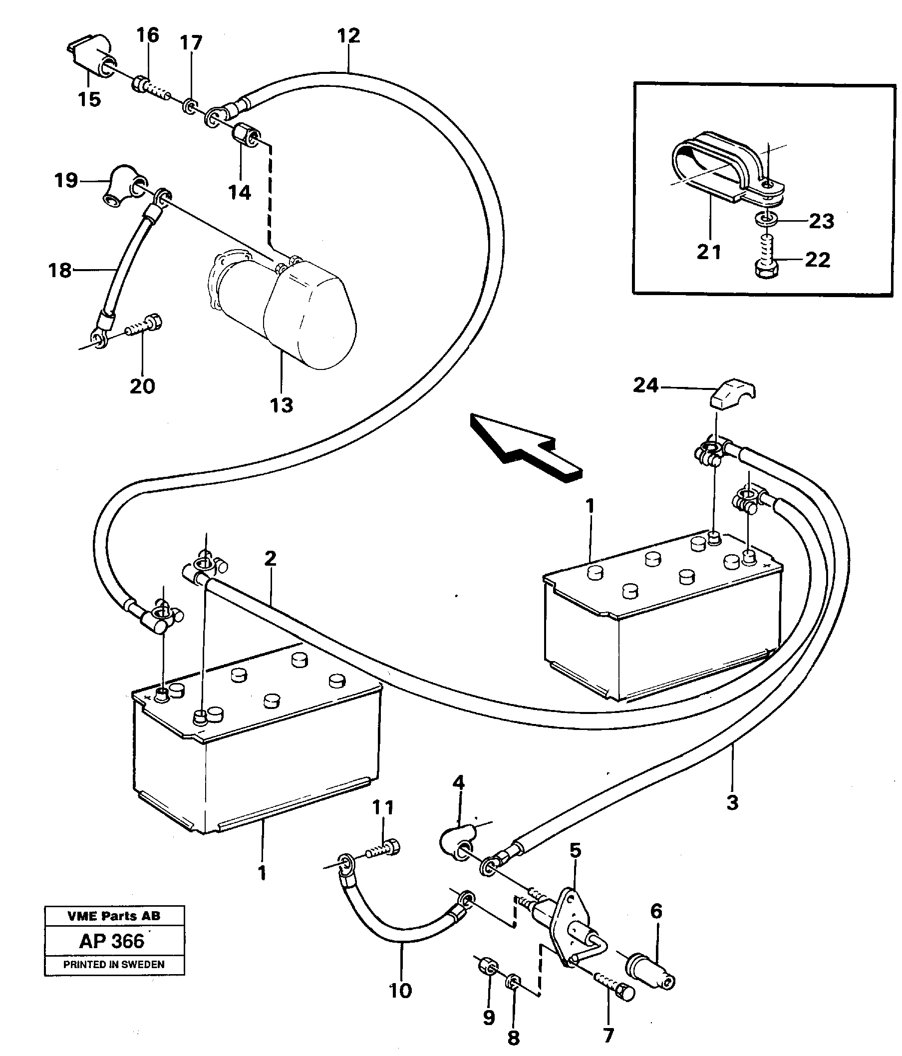 Battery with assembling details — volvo parts diagram