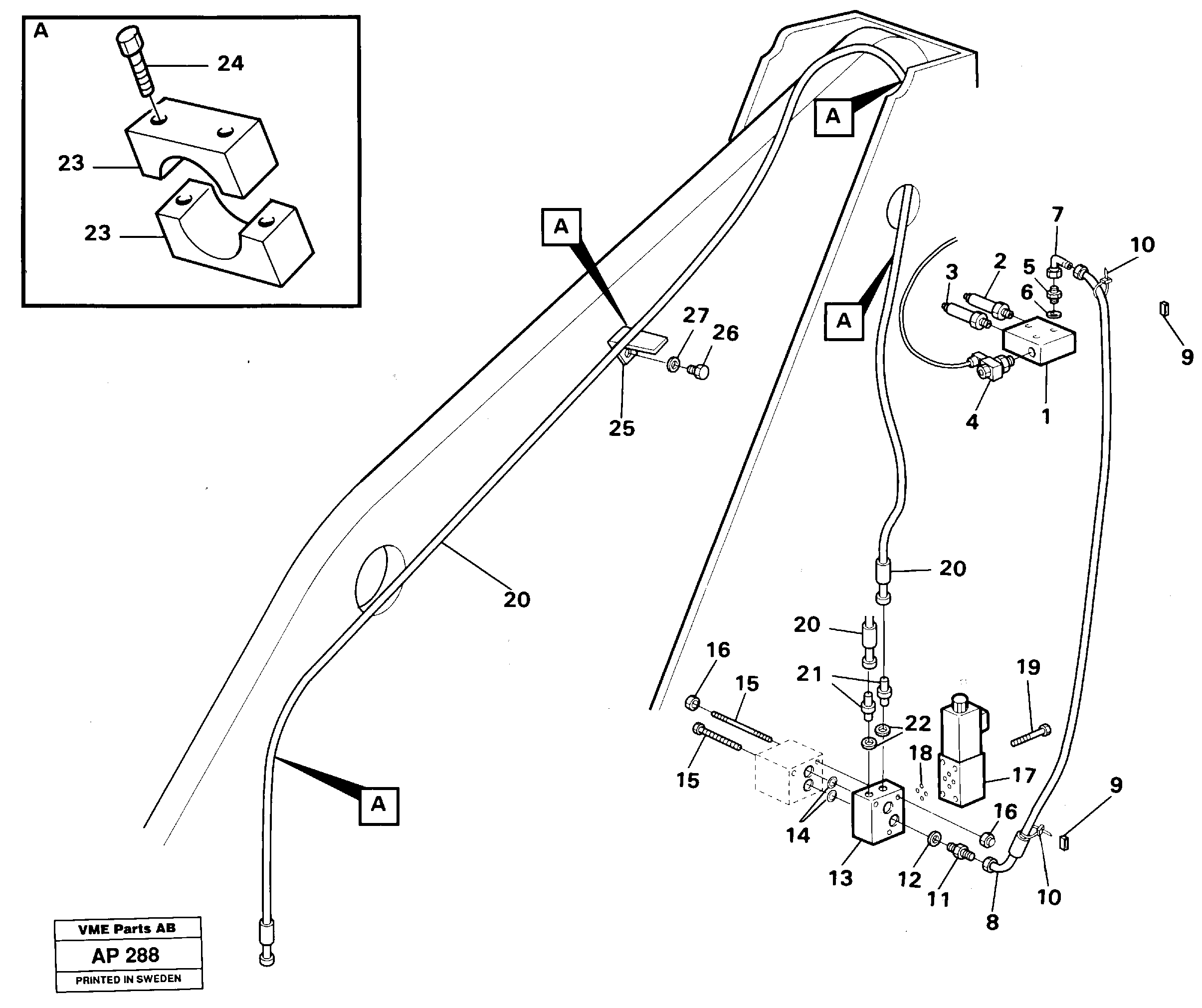Hydraulic system for attachment bracket.  92970, 92773, 93463, 92445 — volvo parts diagram