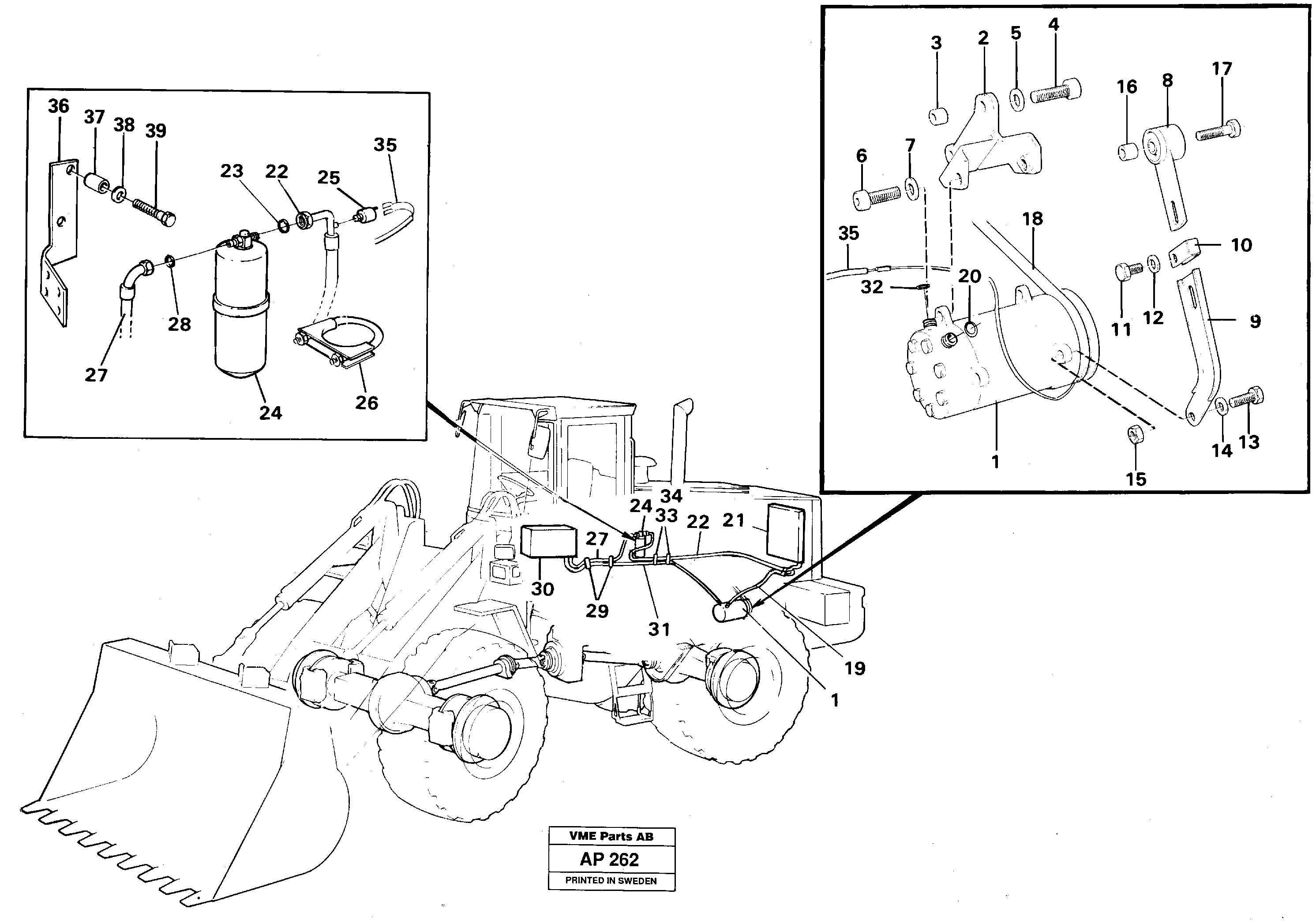 Compressor for cooling agent R134a with fitting parts. 94562, 94839 — volvo parts diagram