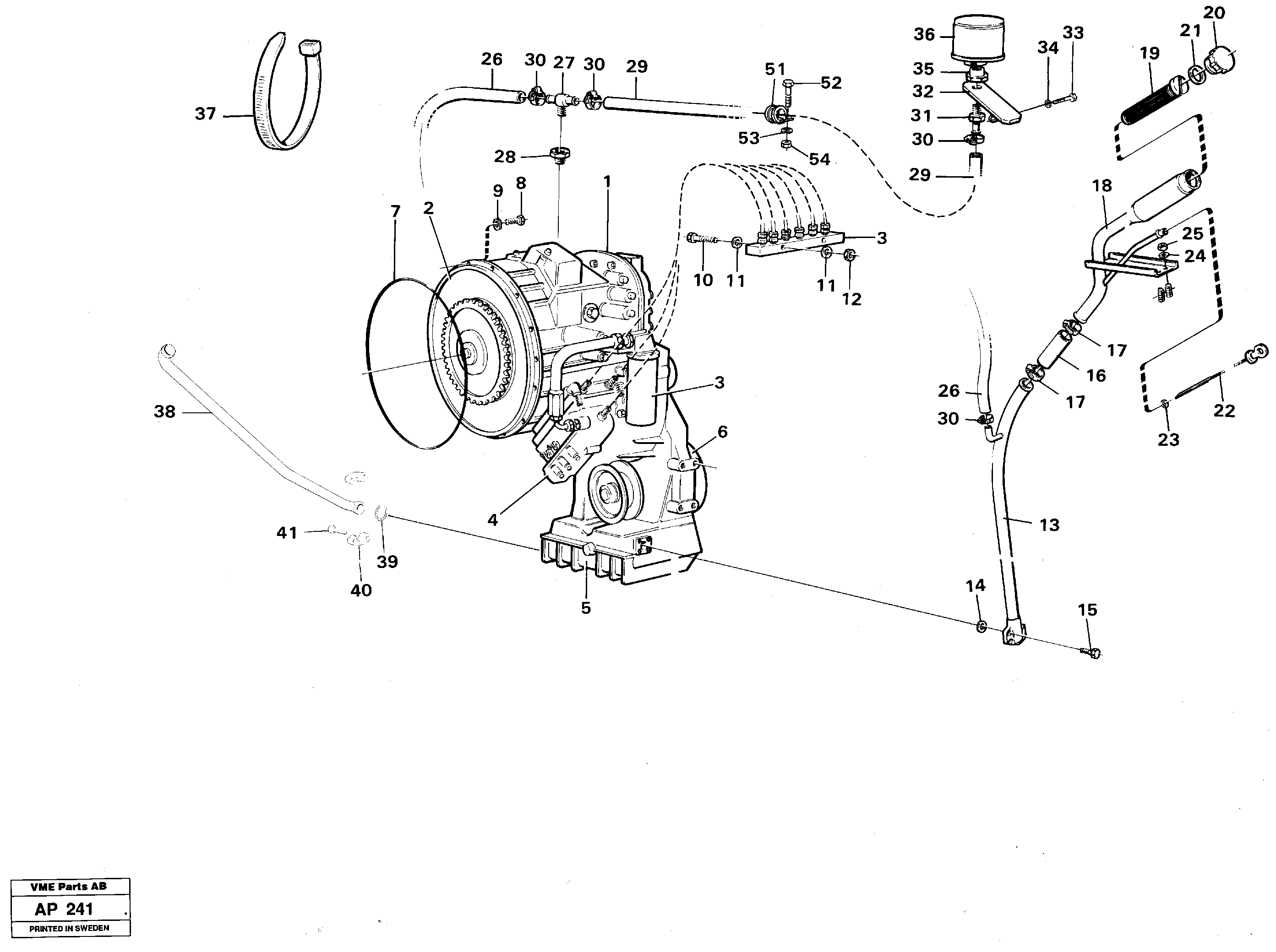 Hydraulic transmission with fitting parts  30896,30887,22500 — volvo parts diagram