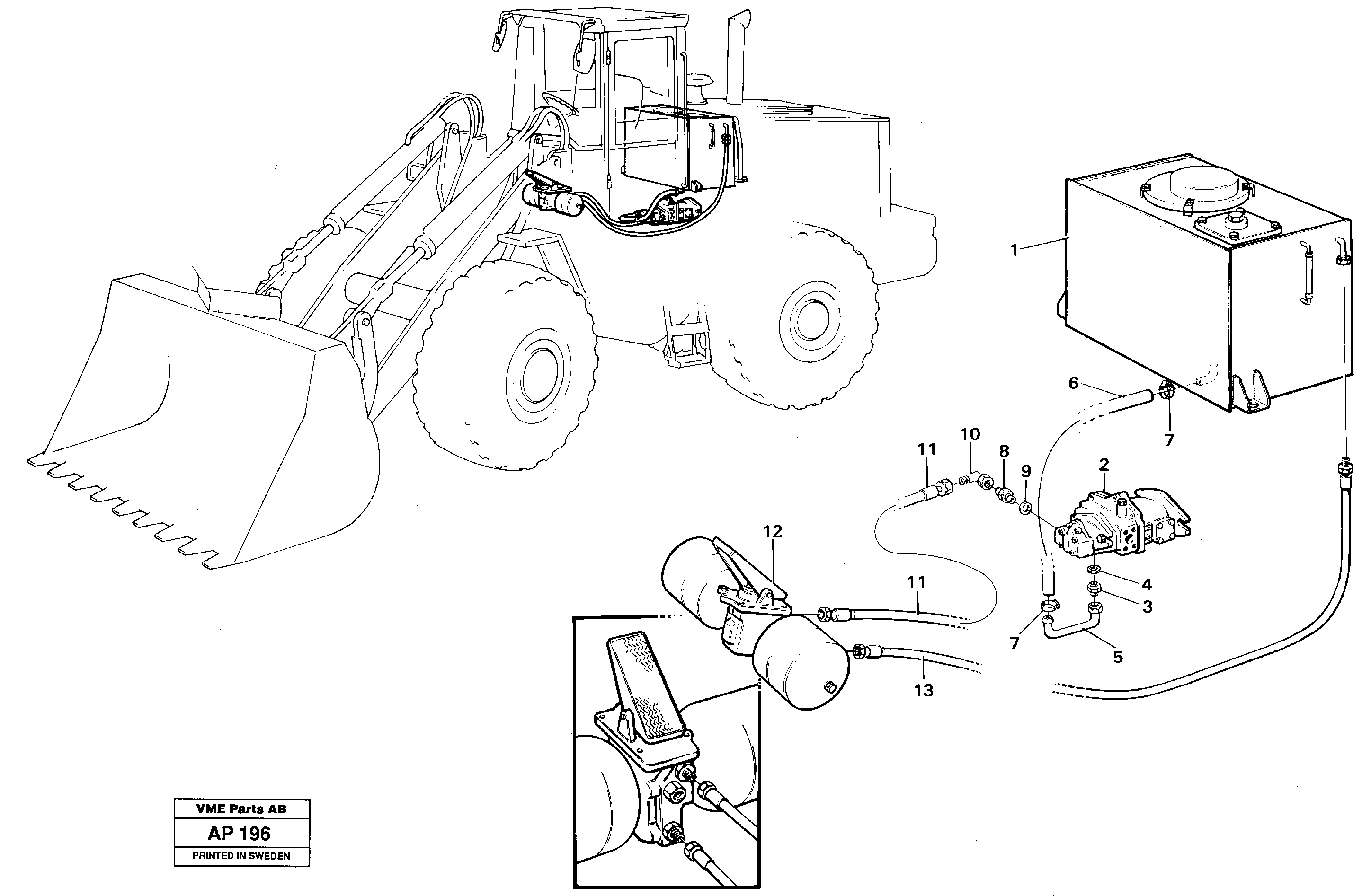 Brake hoses Tank - pump - footbrake valve — volvo parts diagram