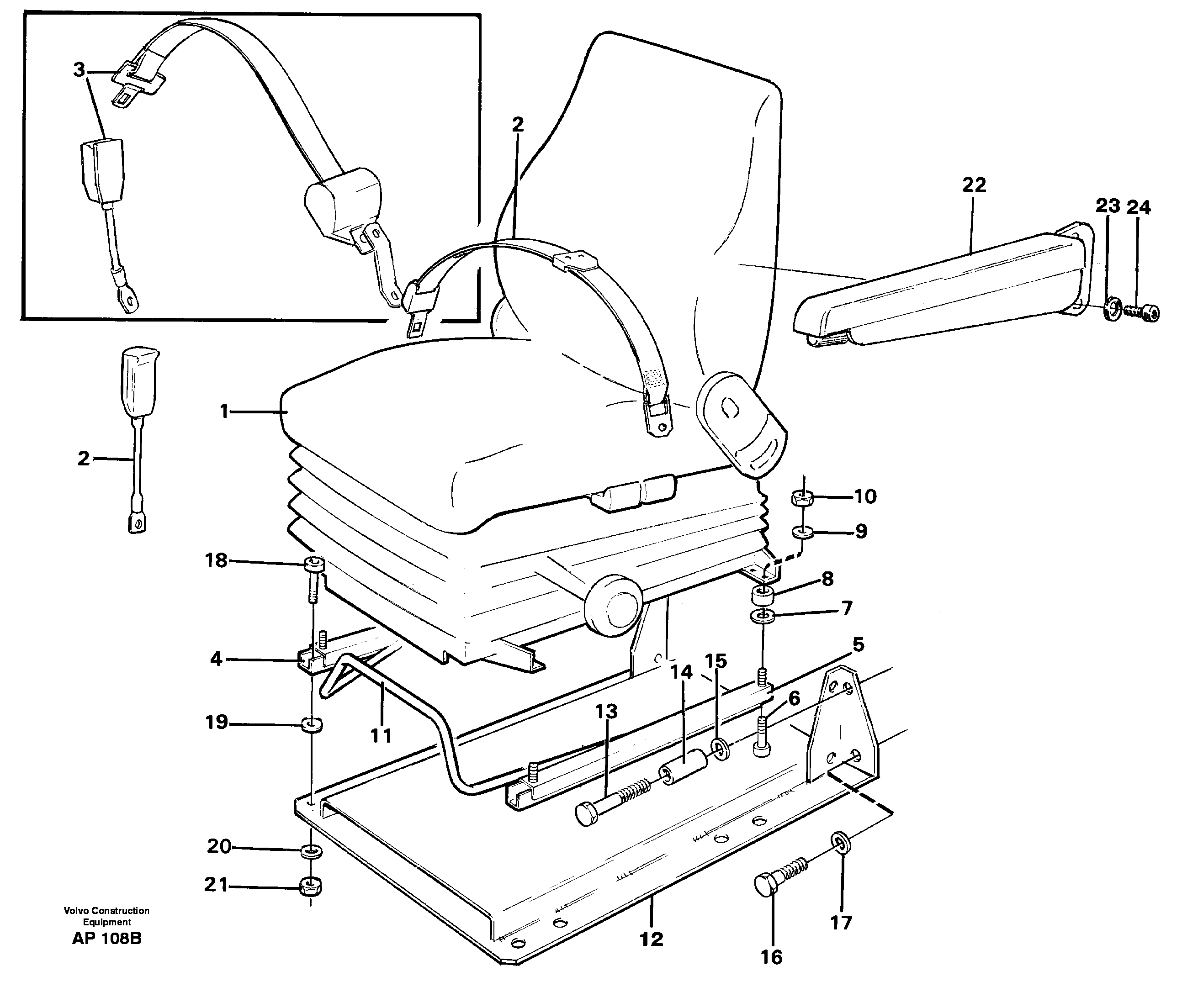 Operator seat with fitting parts — volvo parts diagram