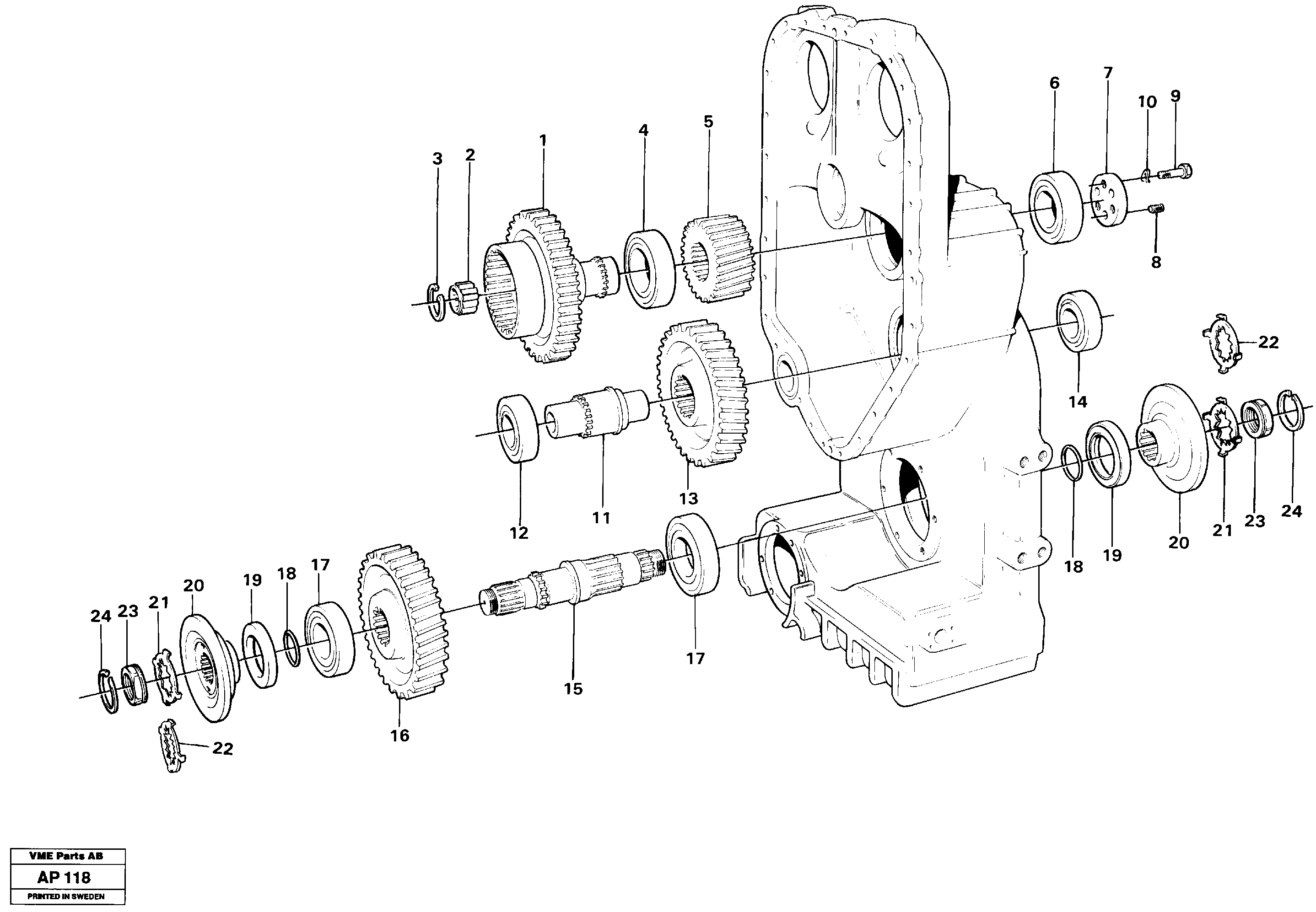 Transfer case, gears and shafts 30896,30887,22500 — volvo parts diagram