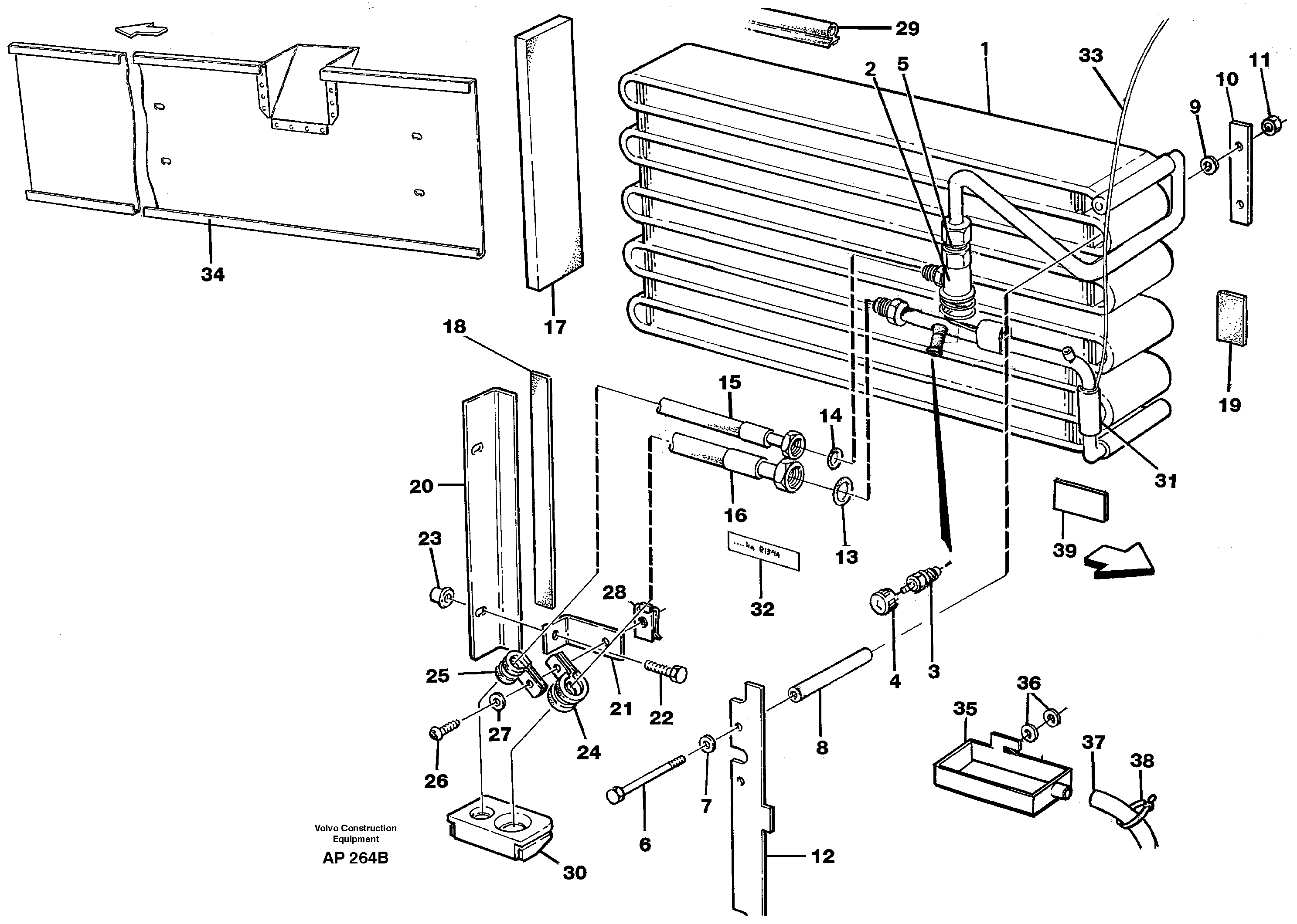 Evaporator for cooling agent R134a with fitting parts. 94562 94839 — volvo parts diagram