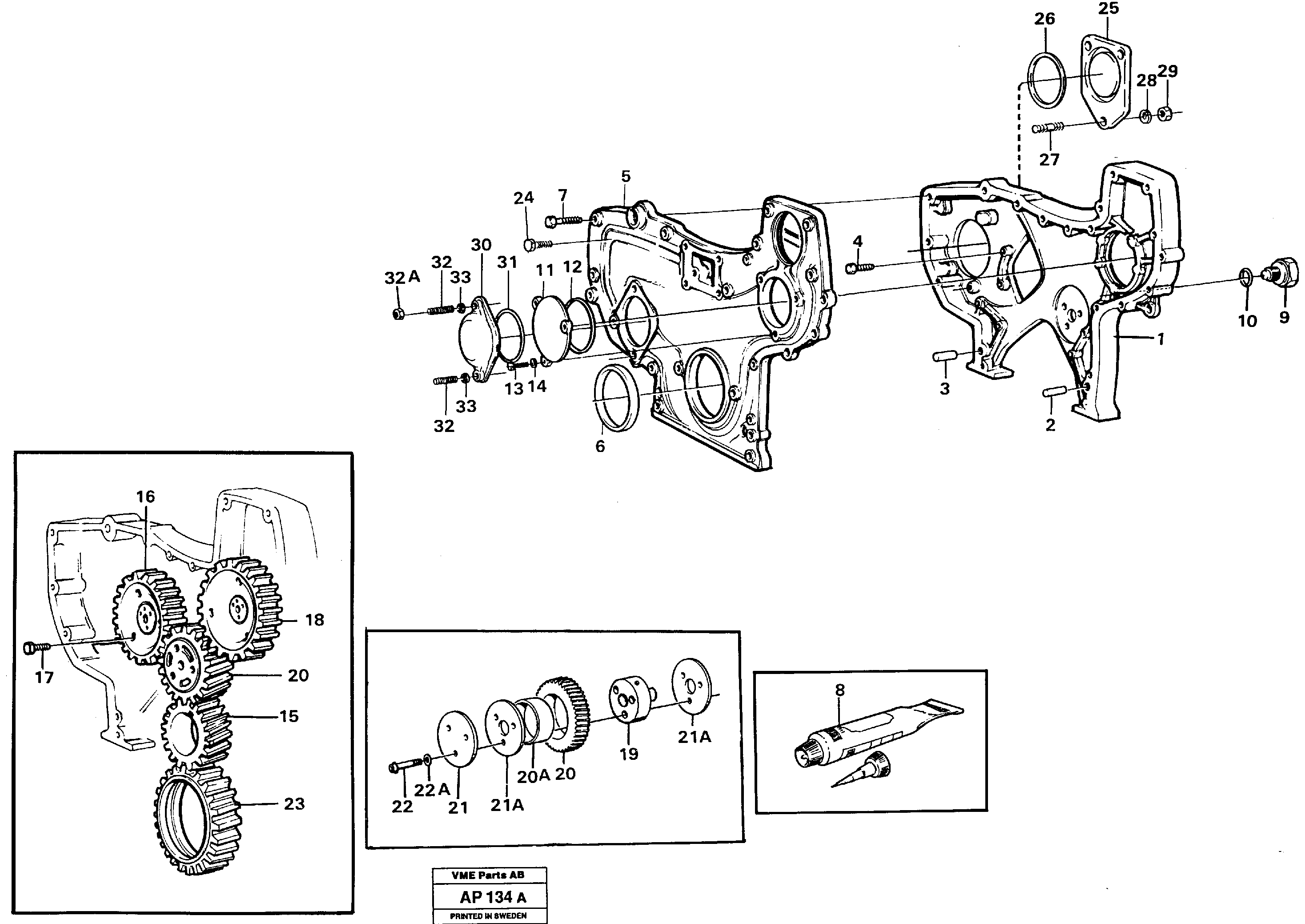 Timing gear casing and gears — volvo parts diagram
