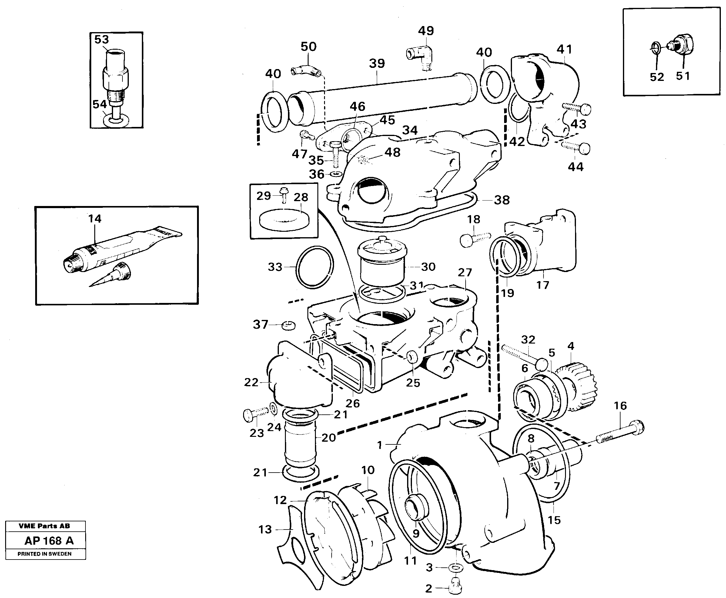 Water pump and thermostat housing — volvo parts diagram