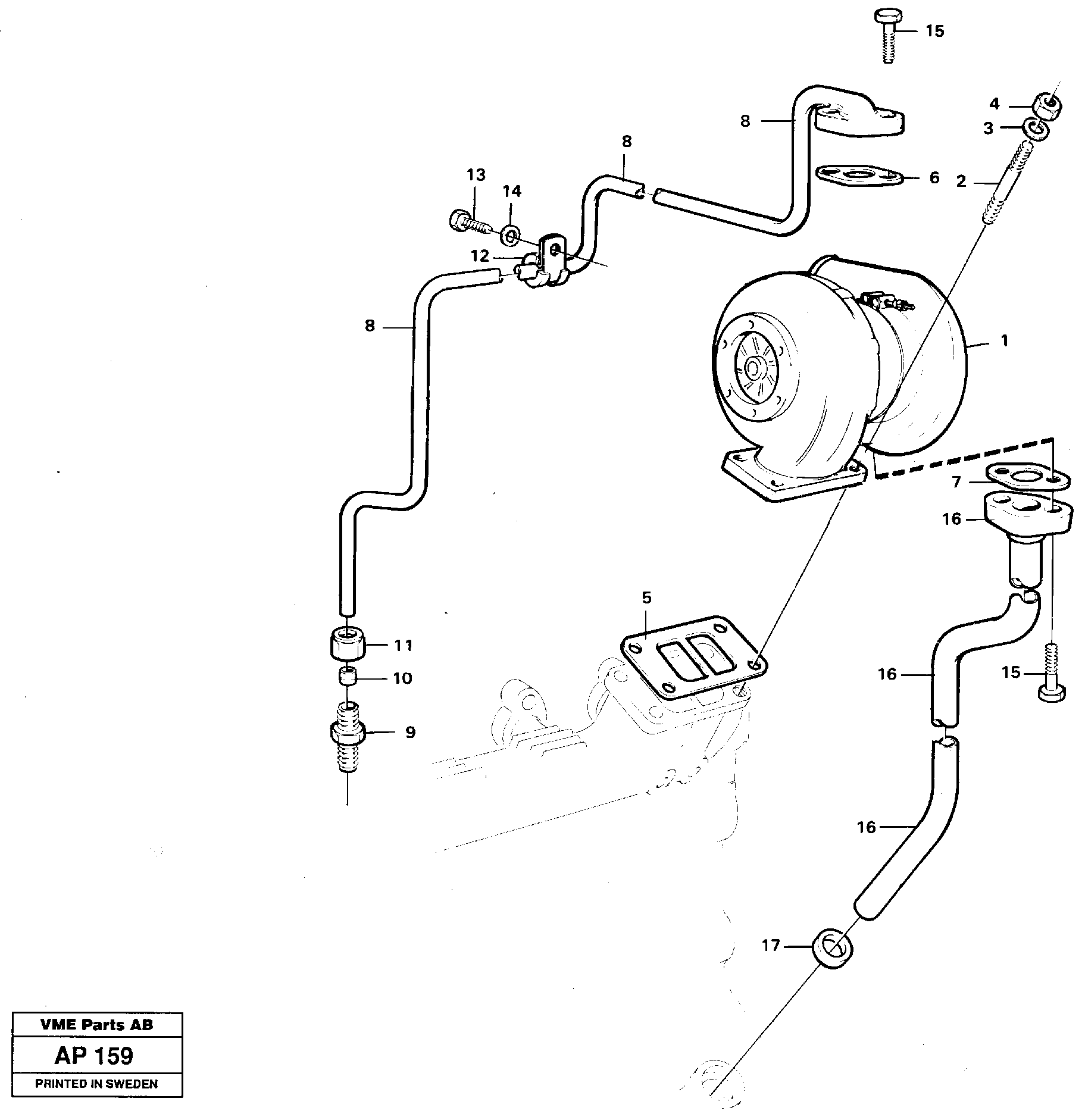 Turbocharger with fitting parts — volvo parts diagram