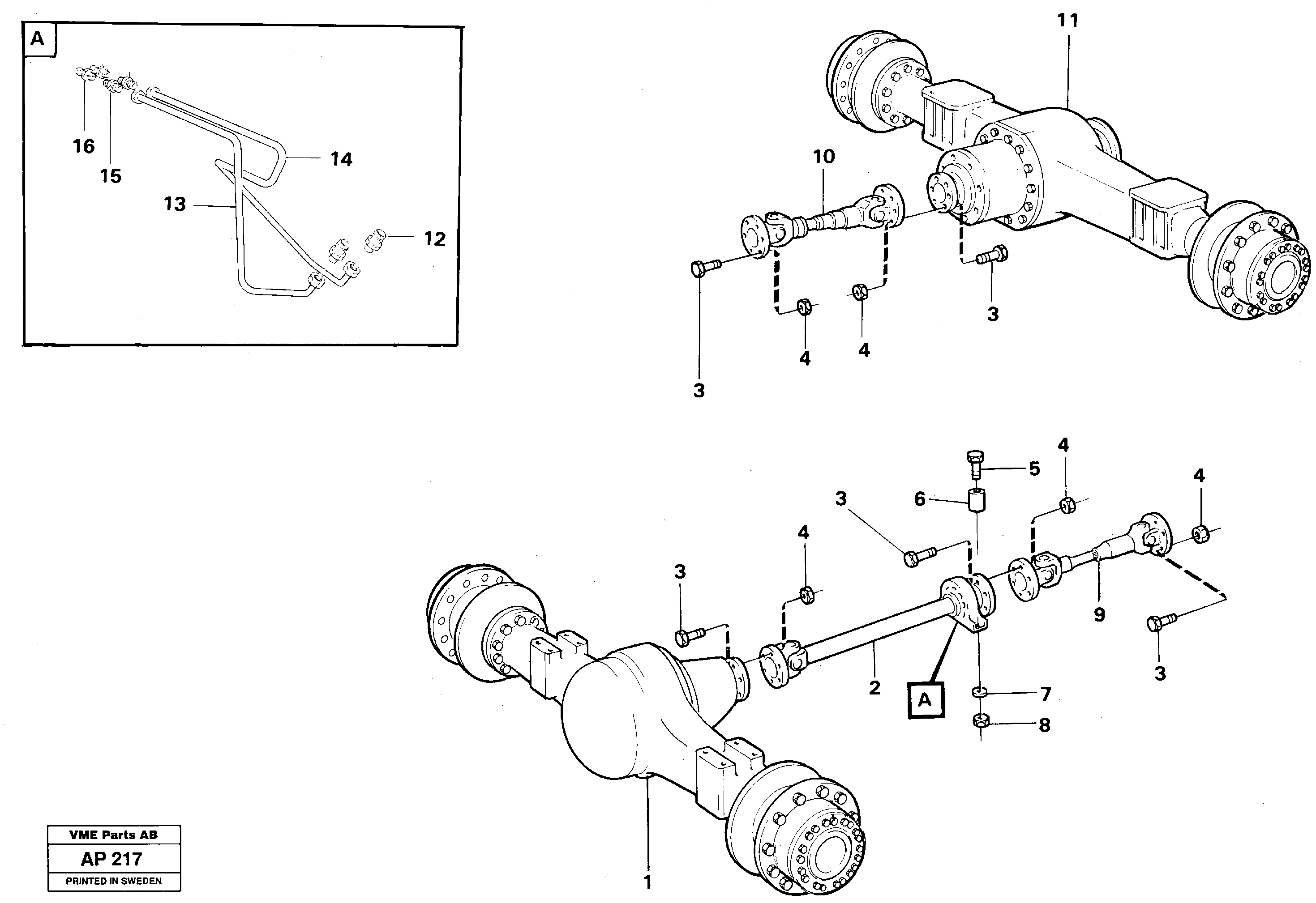 Propeller shafts with fitting parts — volvo parts diagram
