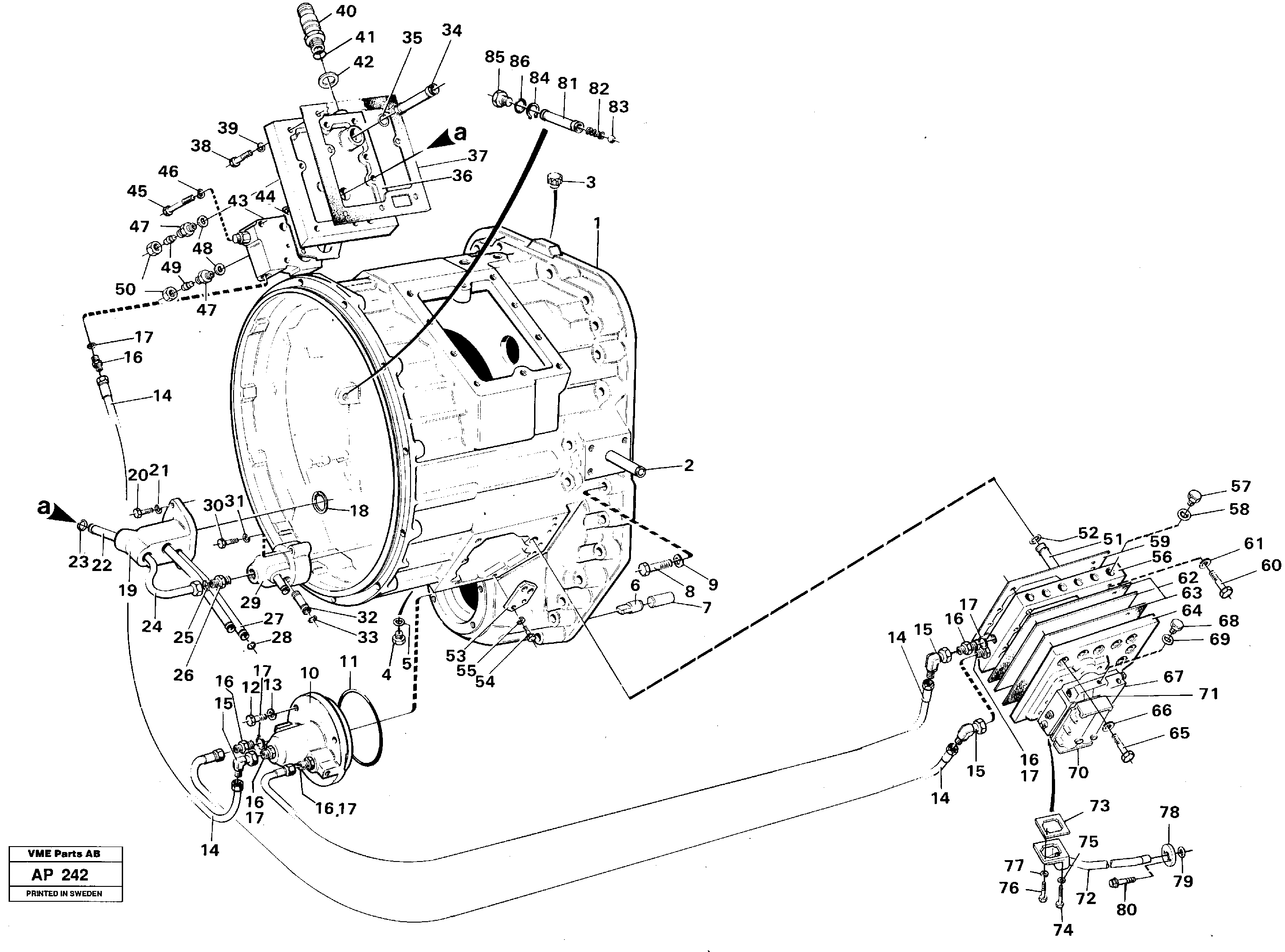 Converter housing with fitting parts  30887,30896,22500 — volvo parts diagram
