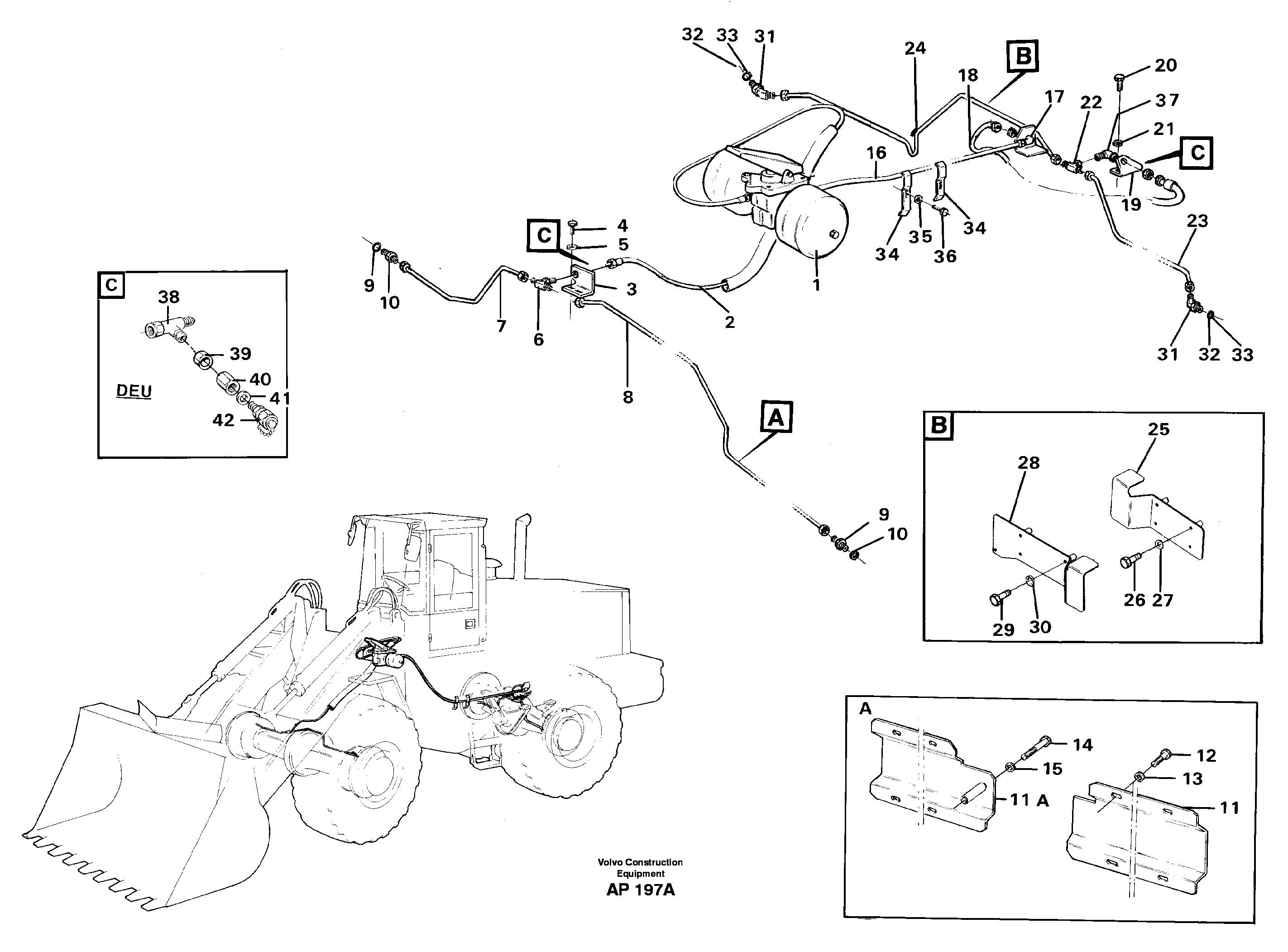 Brake pipes footbrake valve- front- and rear axle. — volvo parts diagram