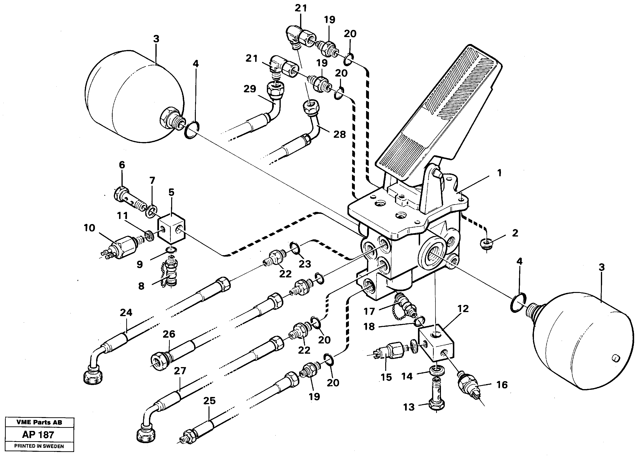 Foot brake valve with clutches — volvo parts diagram