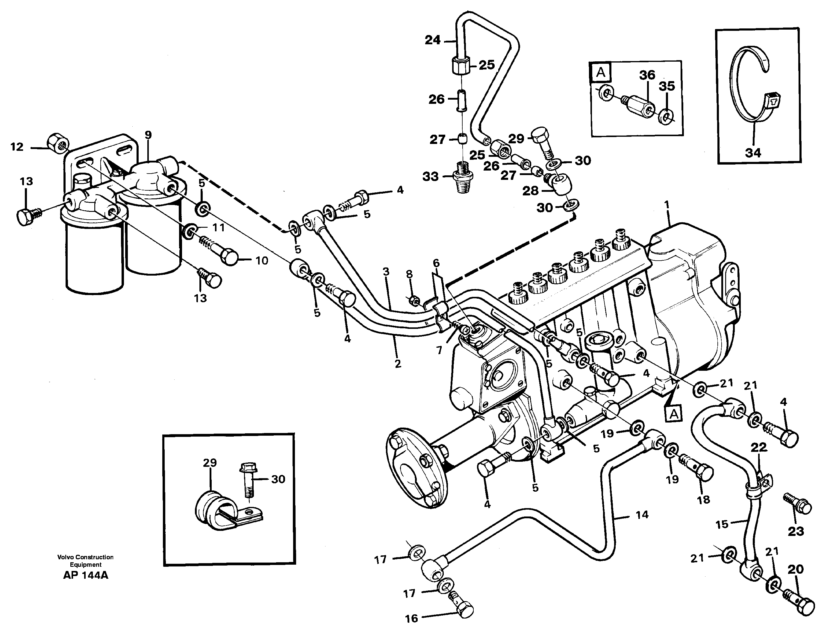 Fuel pipes, fuel injection pump - fuel filter — volvo parts diagram