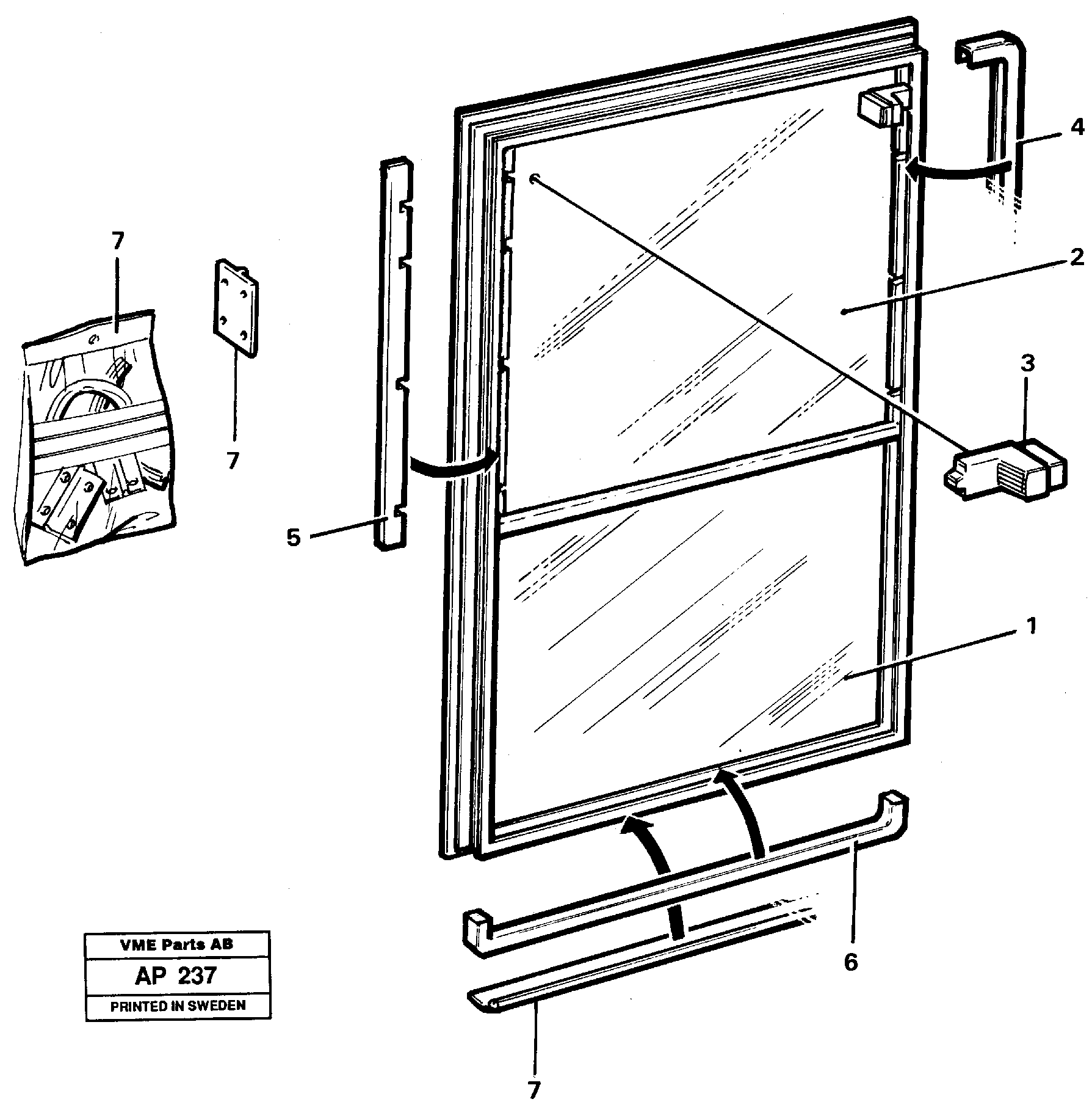 Sliding window 92028, 94824 — volvo parts diagram