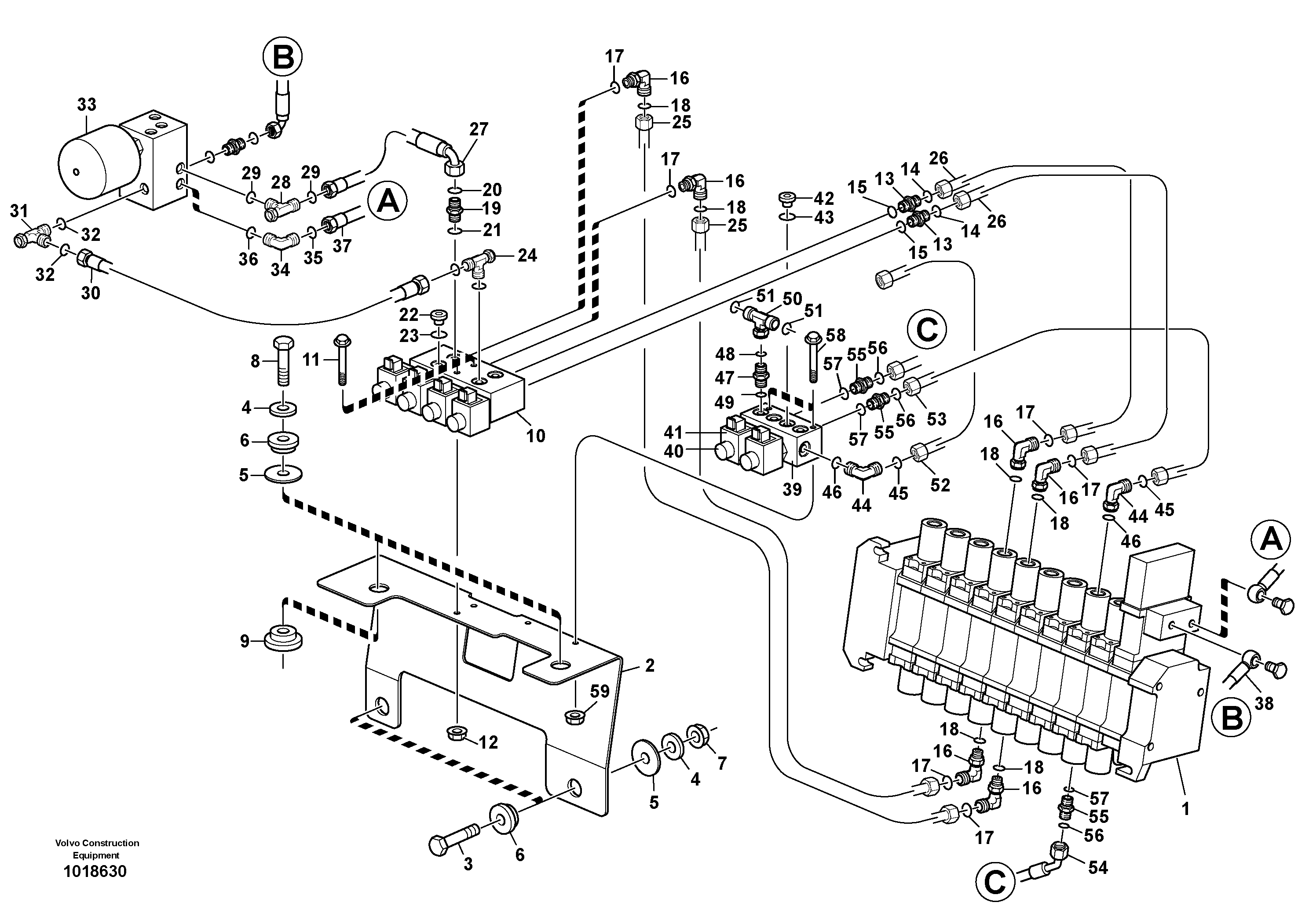 Hydraulic system pilot excavator controls — volvo parts diagram