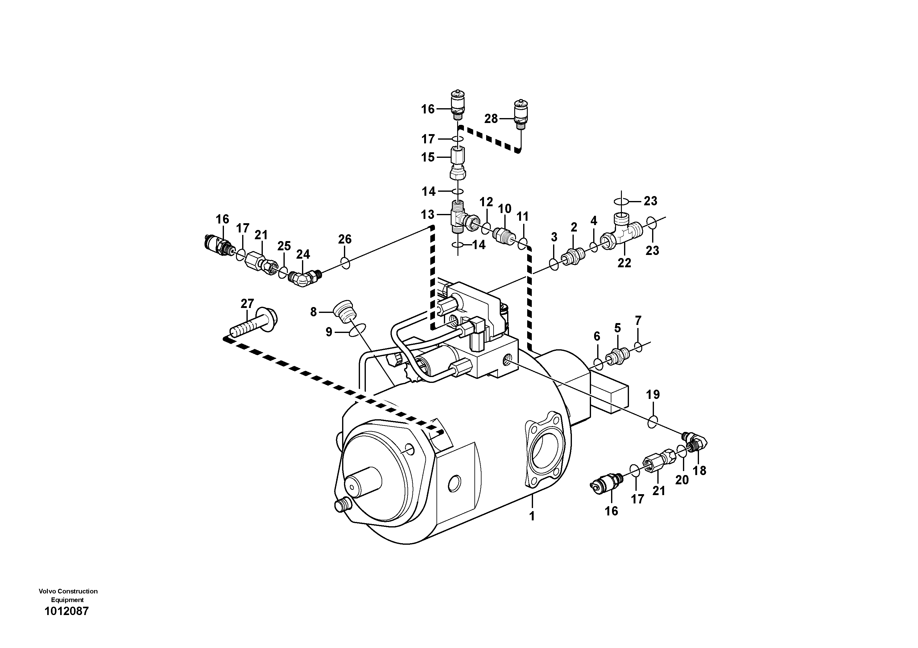 Hydraulic pump with fitting parts — volvo parts diagram