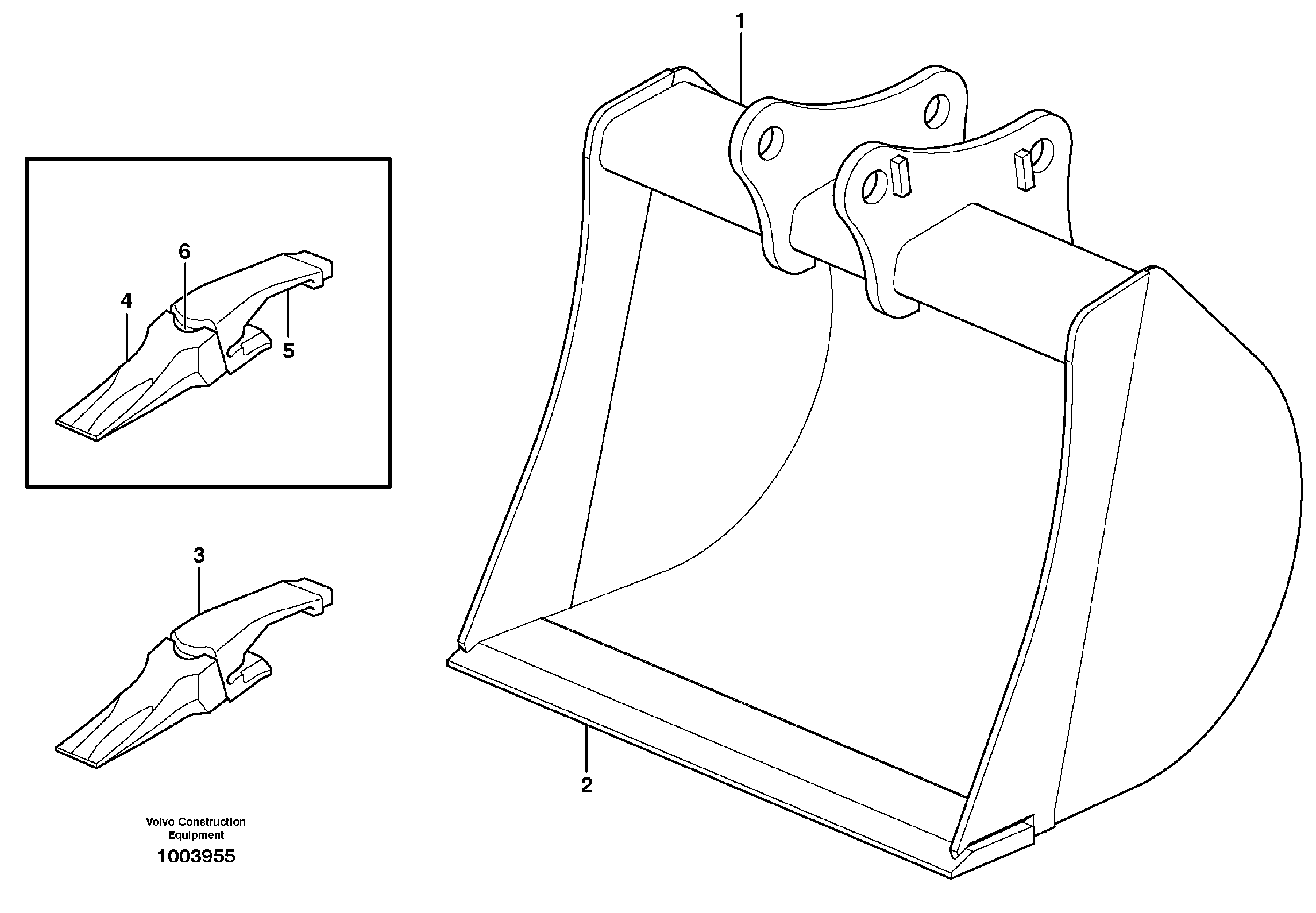 Bucket, straight with teeth  (BACKHOE) — volvo parts diagram