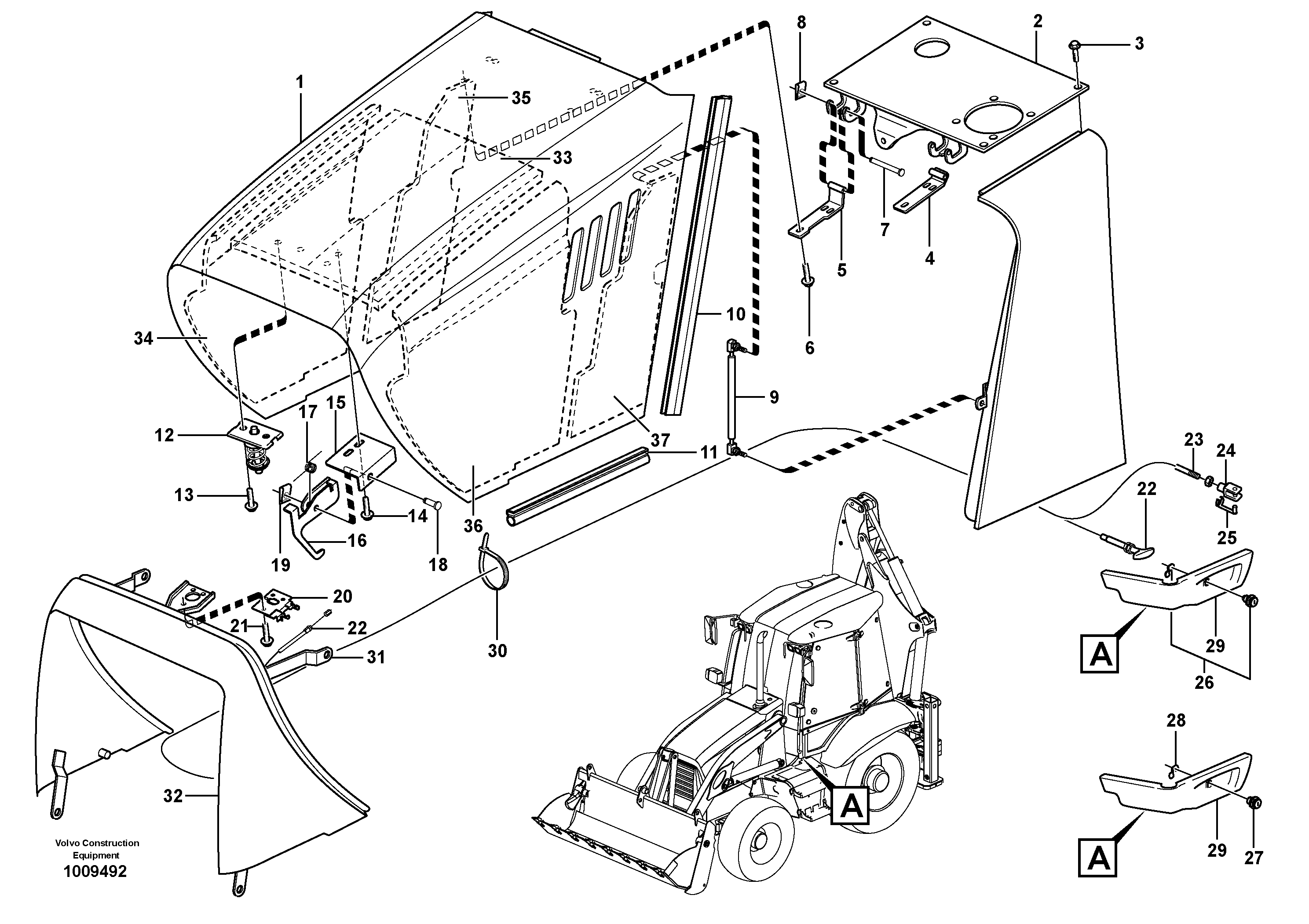 Engine hood — volvo parts diagram