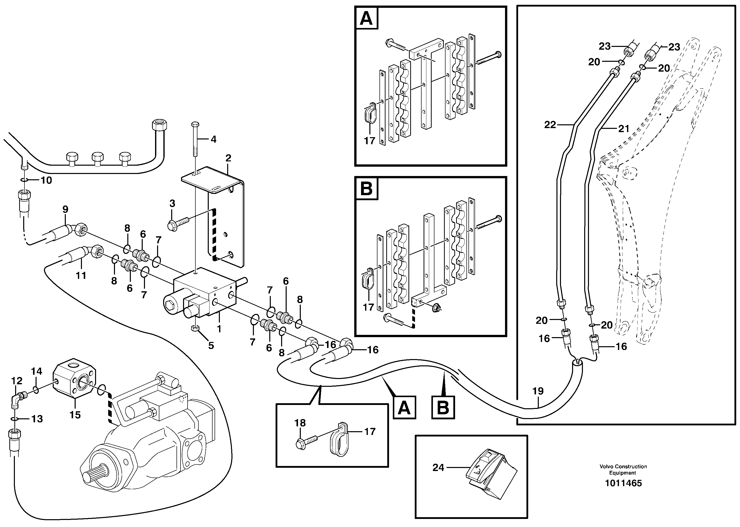 Hydraulic attachment bracket digger  11891323, 11891351, 11891362 — volvo parts diagram