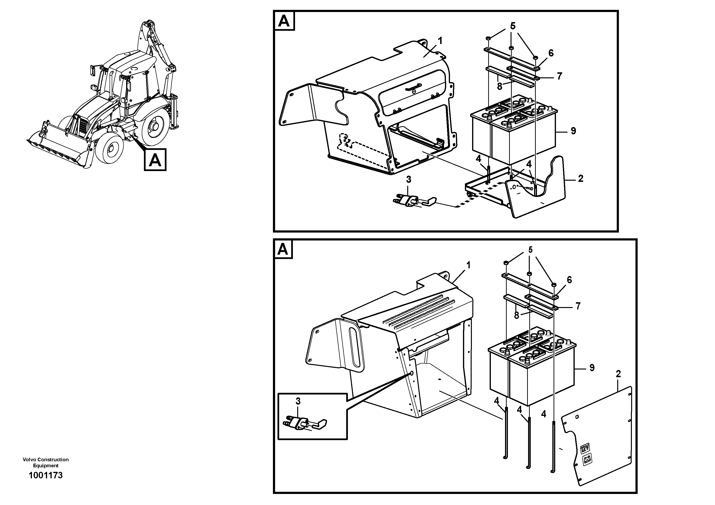 Battery box with fitting parts — volvo parts diagram