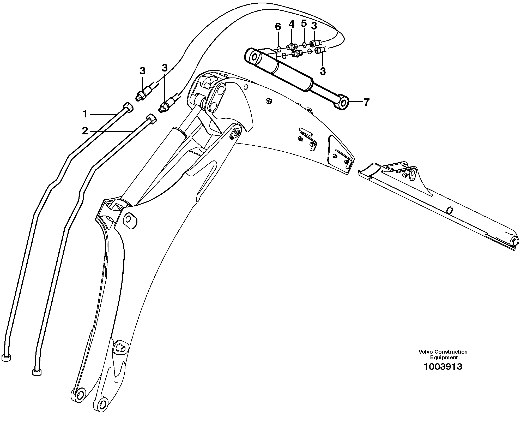Hydraulic system extendible dipper arm — volvo parts diagram