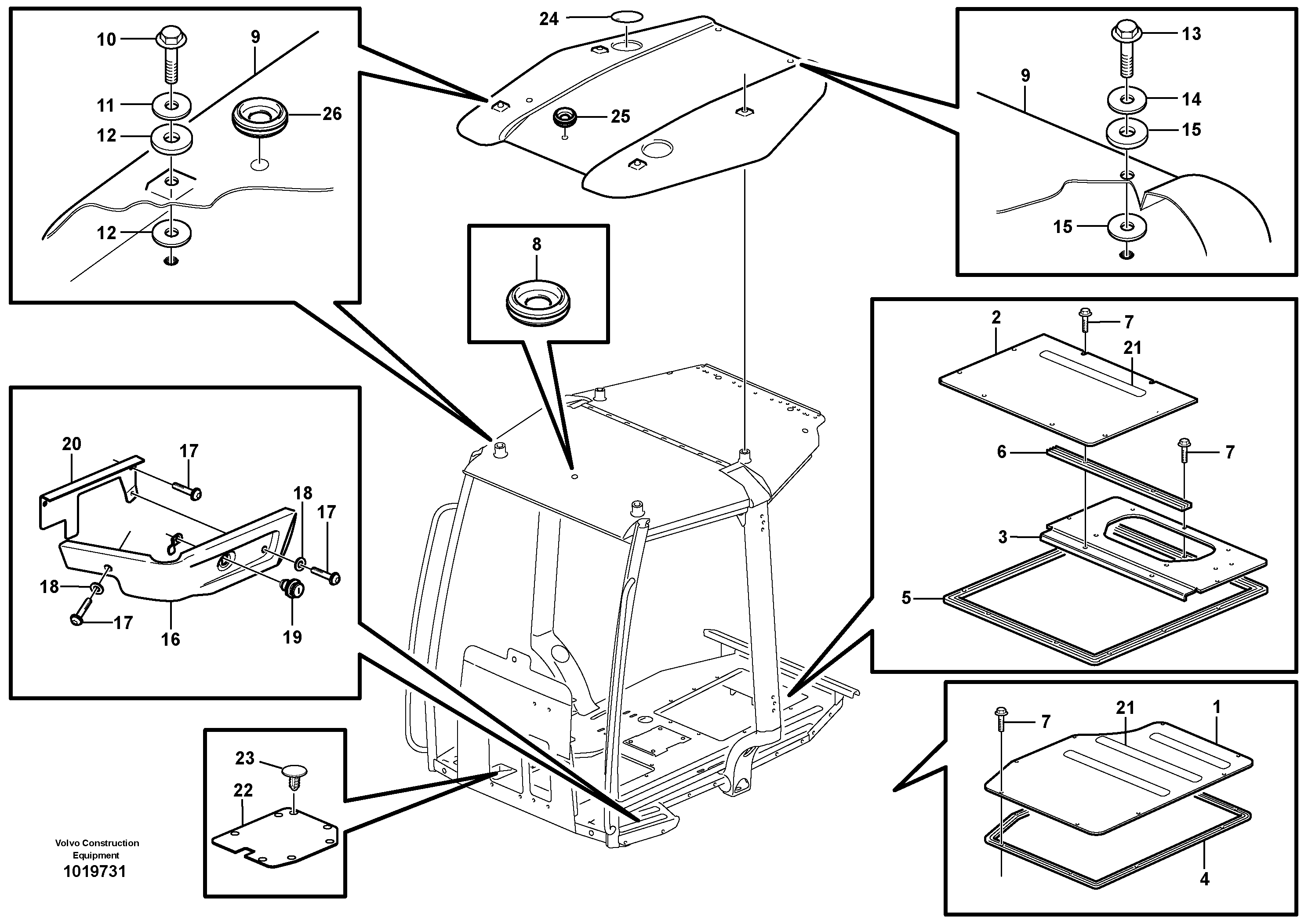 Cab body: roof and floor panel. — volvo parts diagram