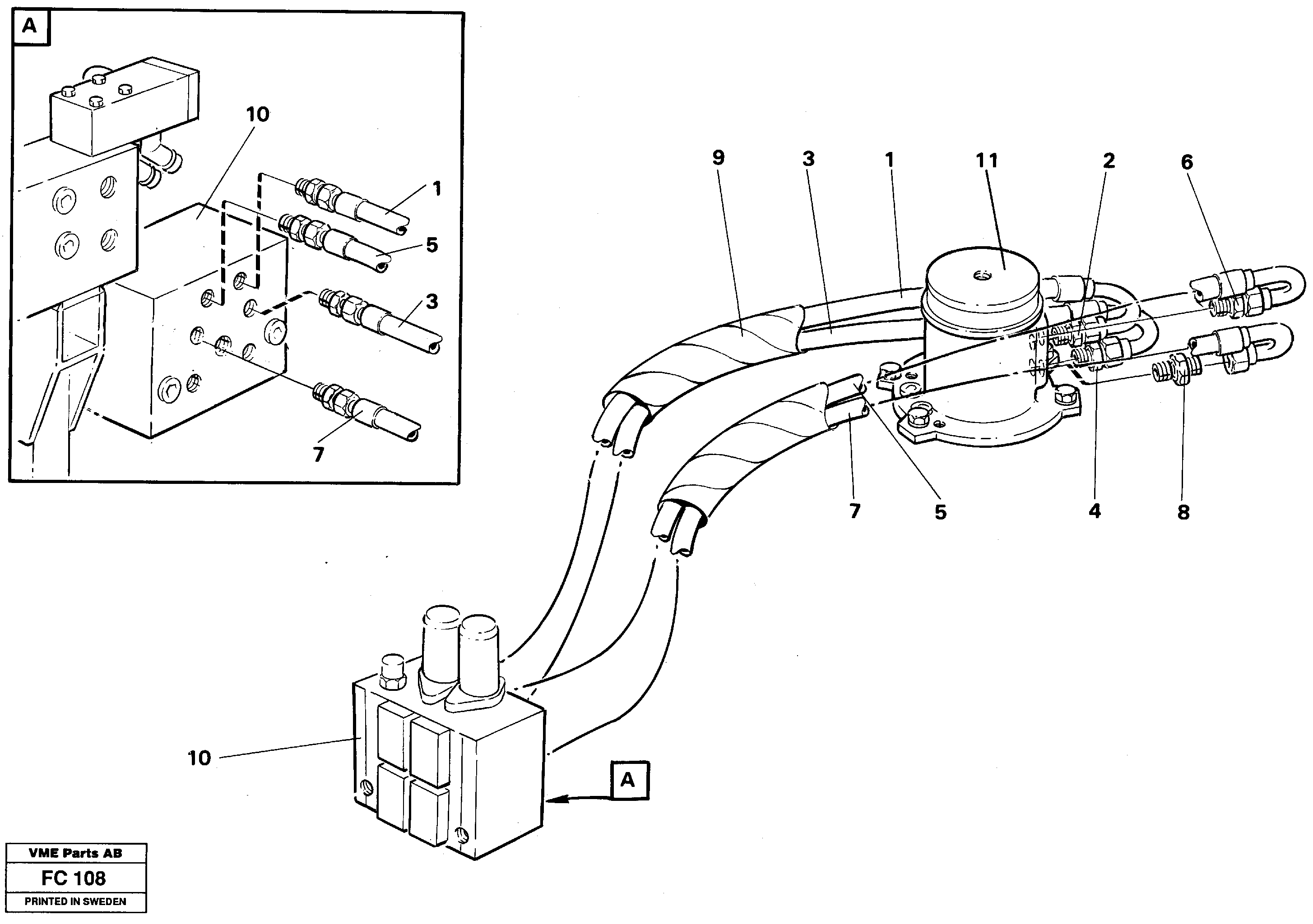Hydraulic system, transport in uppercarrige — volvo parts diagram