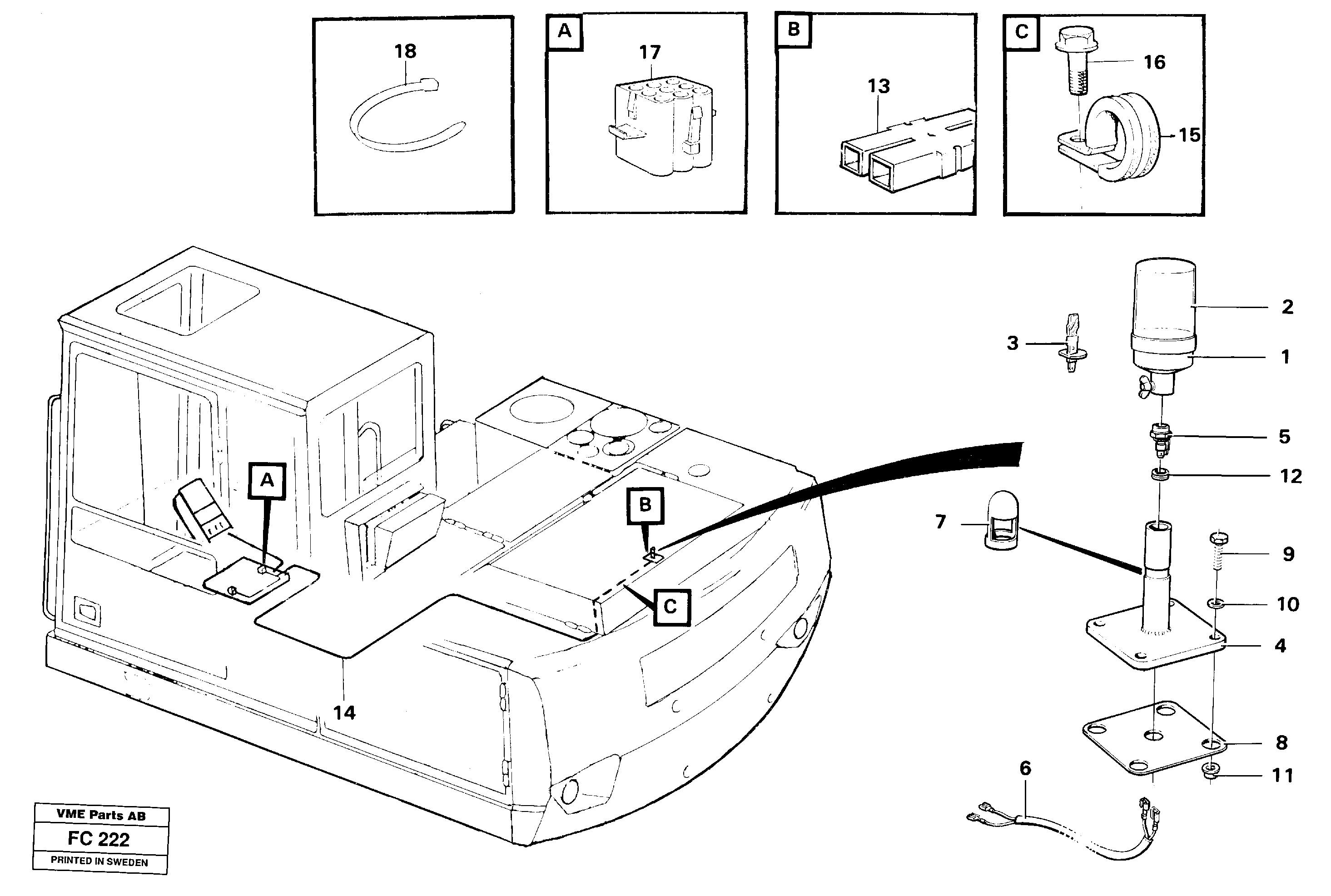 Rotating beacon at bonnet  14258417 — volvo parts diagram