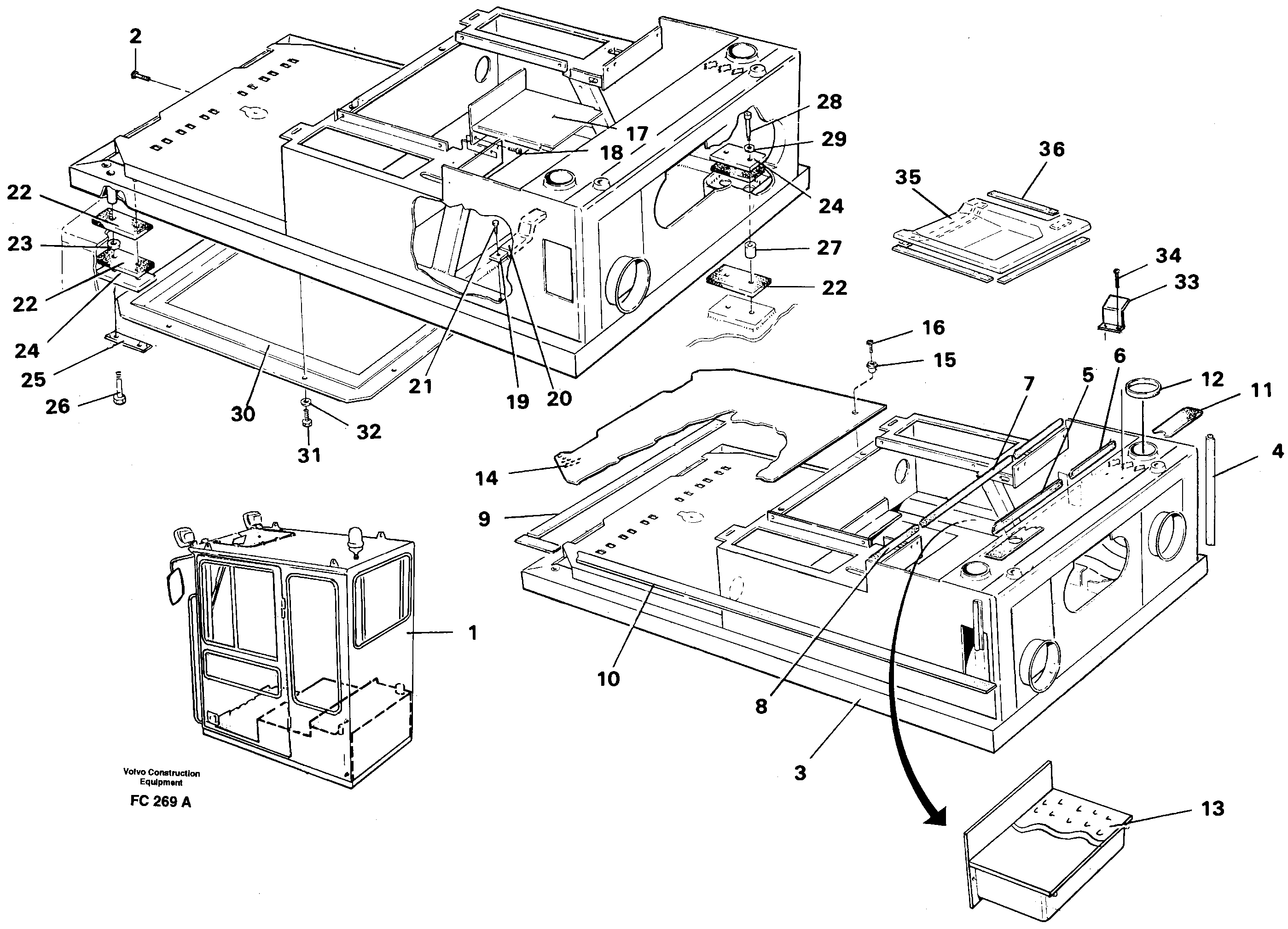 Drivers cab and cabin floor — volvo parts diagram