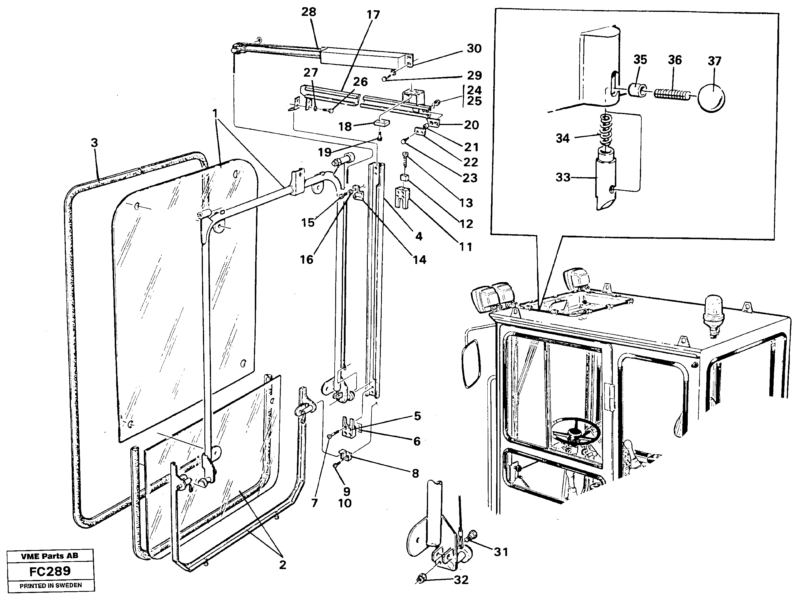 Front window, lifting device — volvo parts diagram
