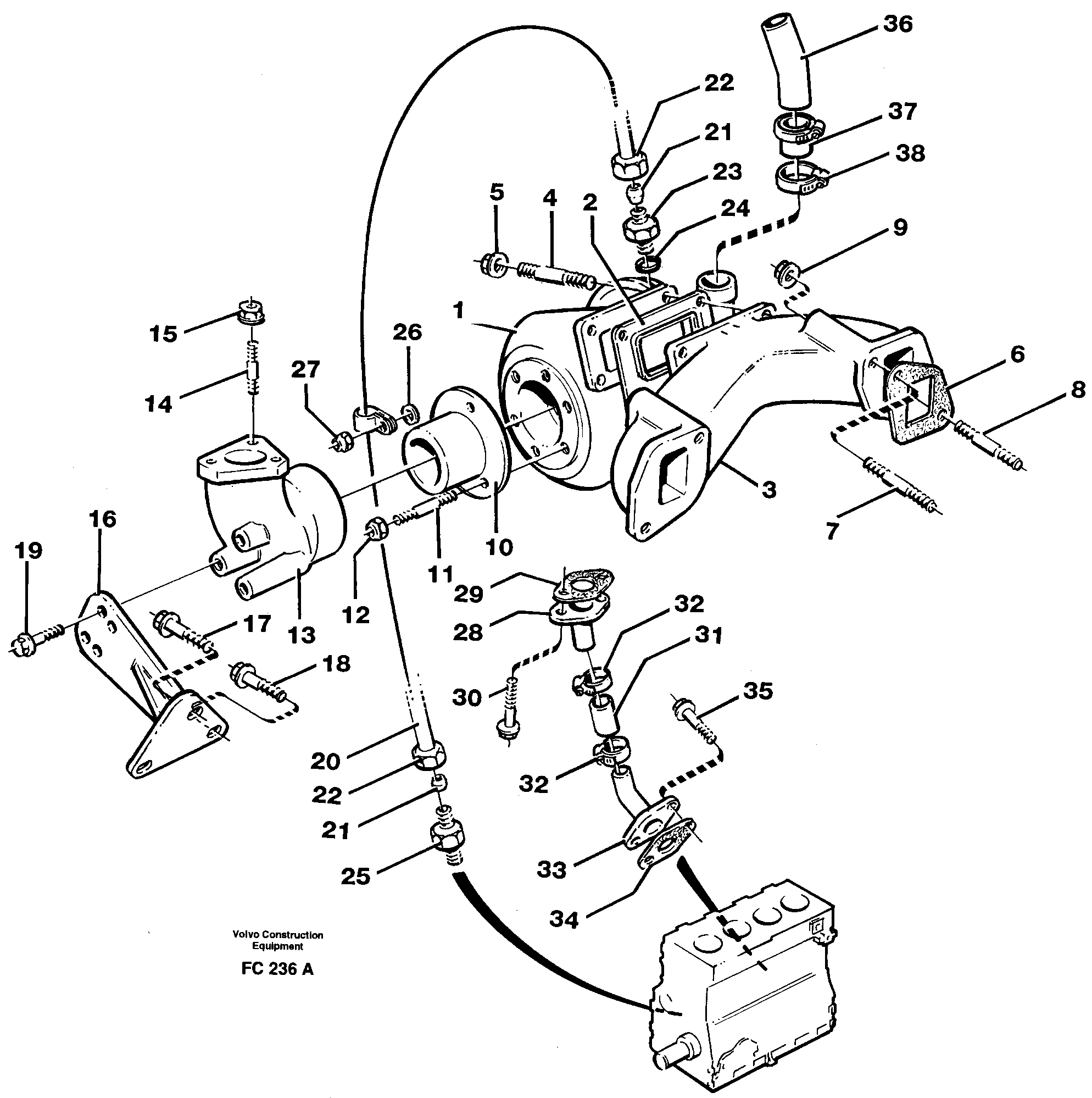 Turbocharger with exhaustmanifold — volvo parts diagram