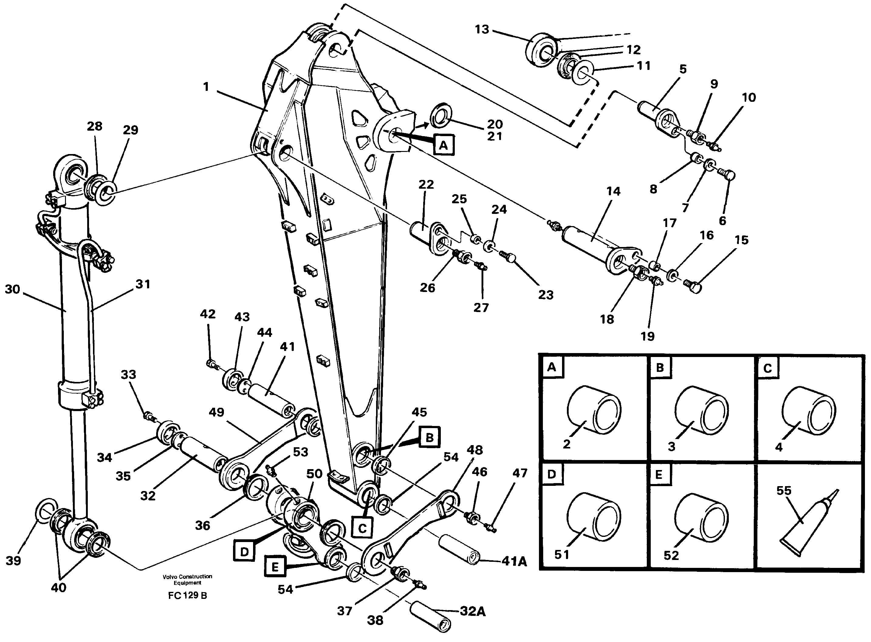 Backhoe dipper arm incl. connections, 2.0m 2.4m  14258753, 14262397 — volvo parts diagram